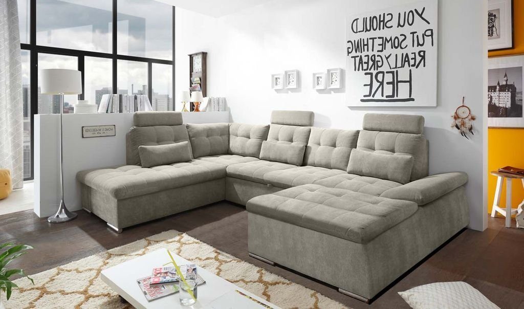 ED EXCITING DESIGN Wohnlandschaft, Nalo Wohnlandschaft 324x218 cm U-Sofa Couch Ecksofa Silber