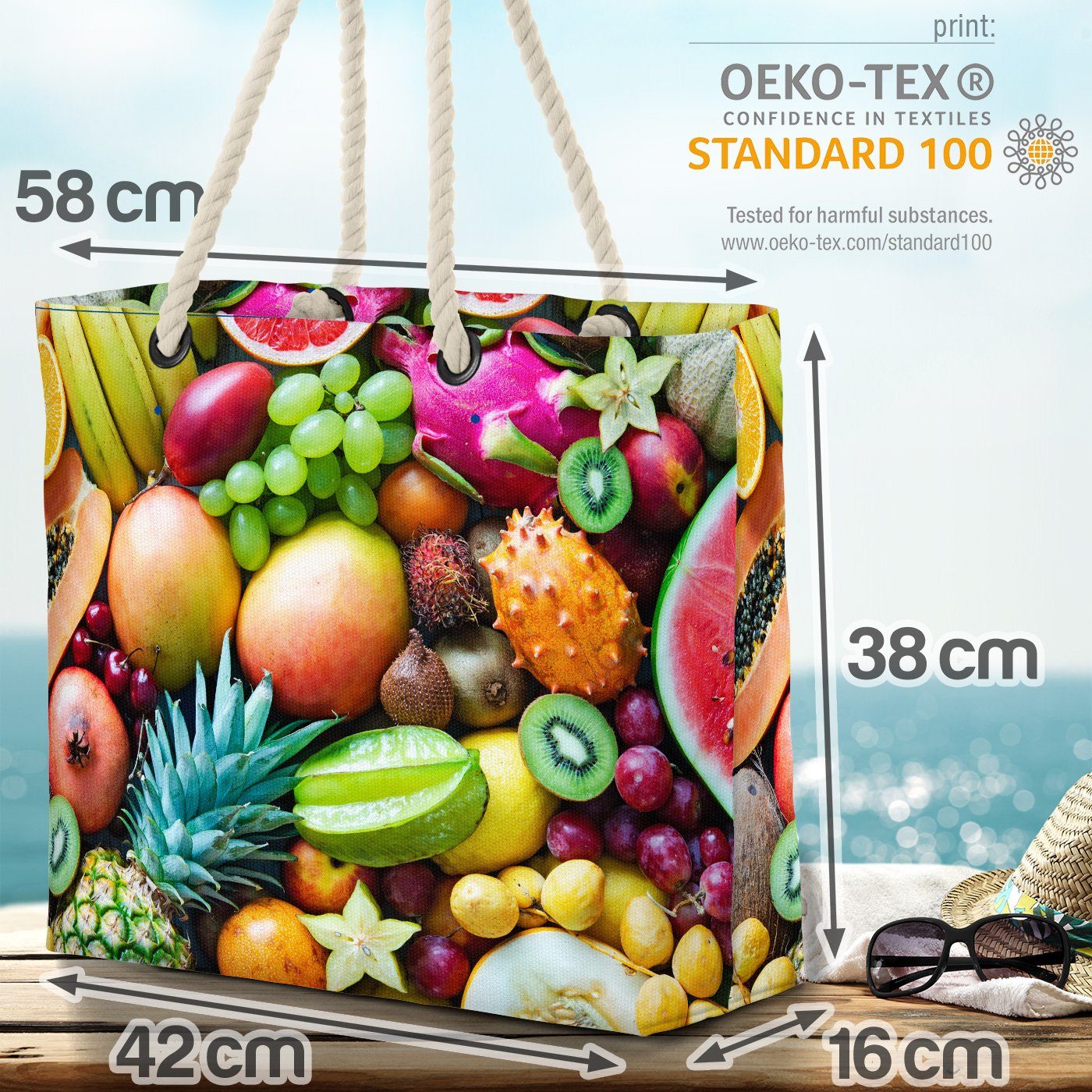 VOID Strandtasche (1-tlg), Obst Sommerfrüchte Obst Tropisch Beach Ananas Bag Kiwi Mango Exotisch Essen