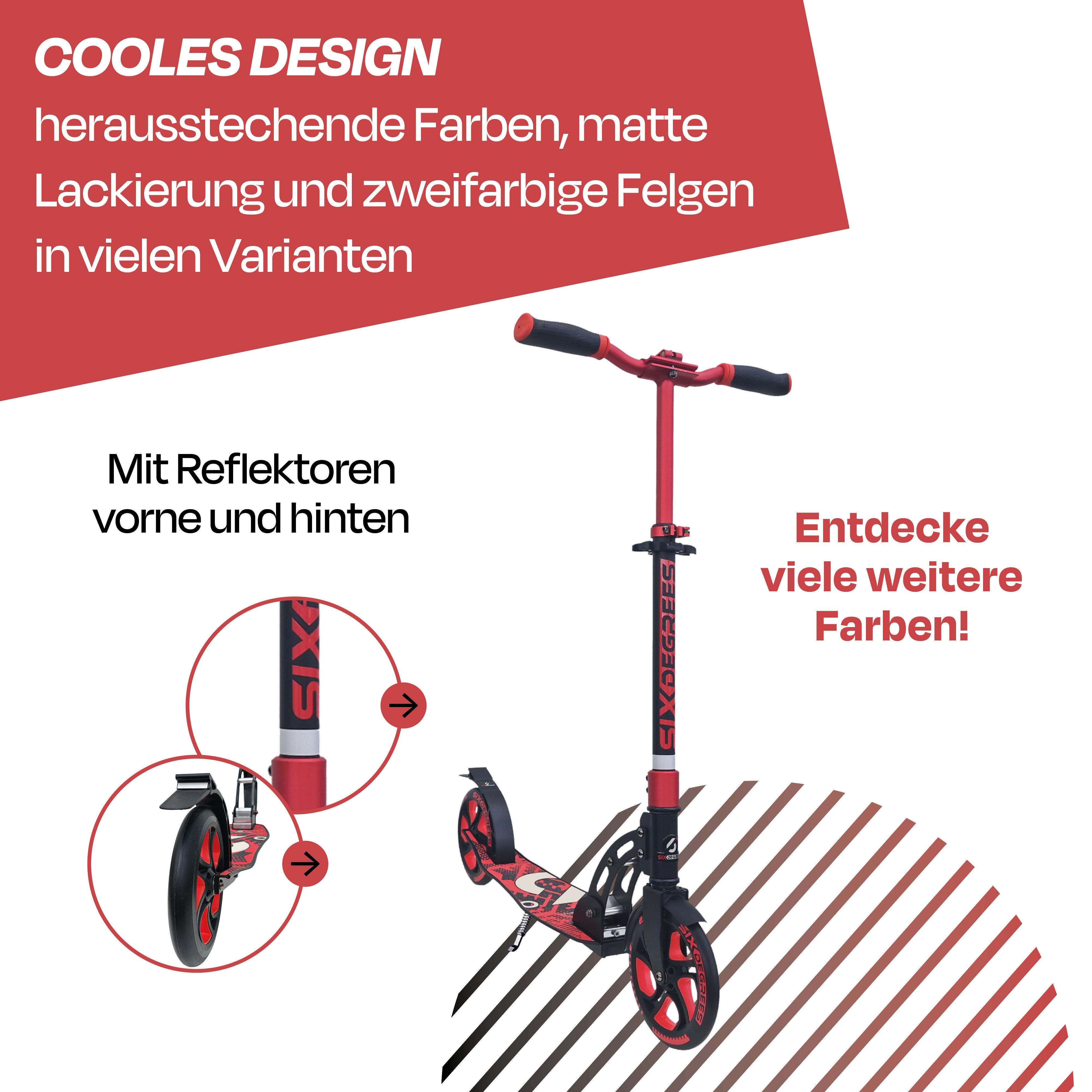 SIX DEGREES Cityroller aus Aluminium TESTSIEGER, Klappmechanismus, Ständer 205 mm PRIME, TESTSIEGER Stiftung Warentest