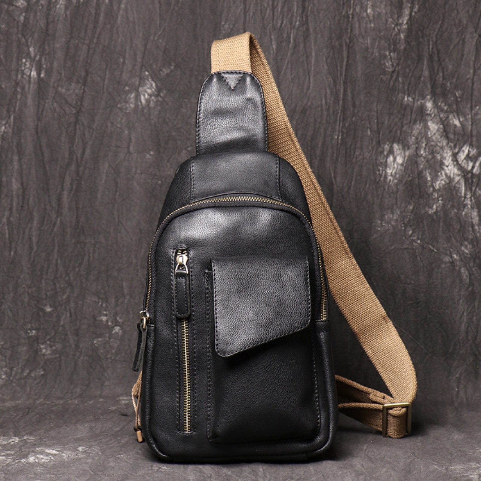 YUBRO-STUDIO Bauchtasche Herren Leder Sling Tasche günstig online kaufen