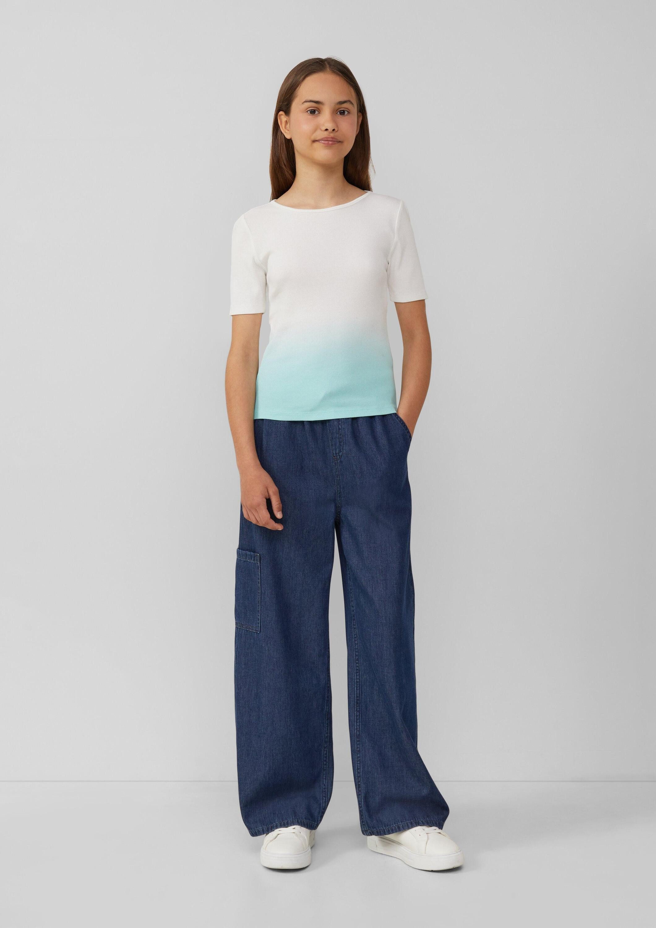 s.Oliver Kurzarmshirt T-Shirt Geripptes T-Shirt mit Cut-out und Farbverlauf