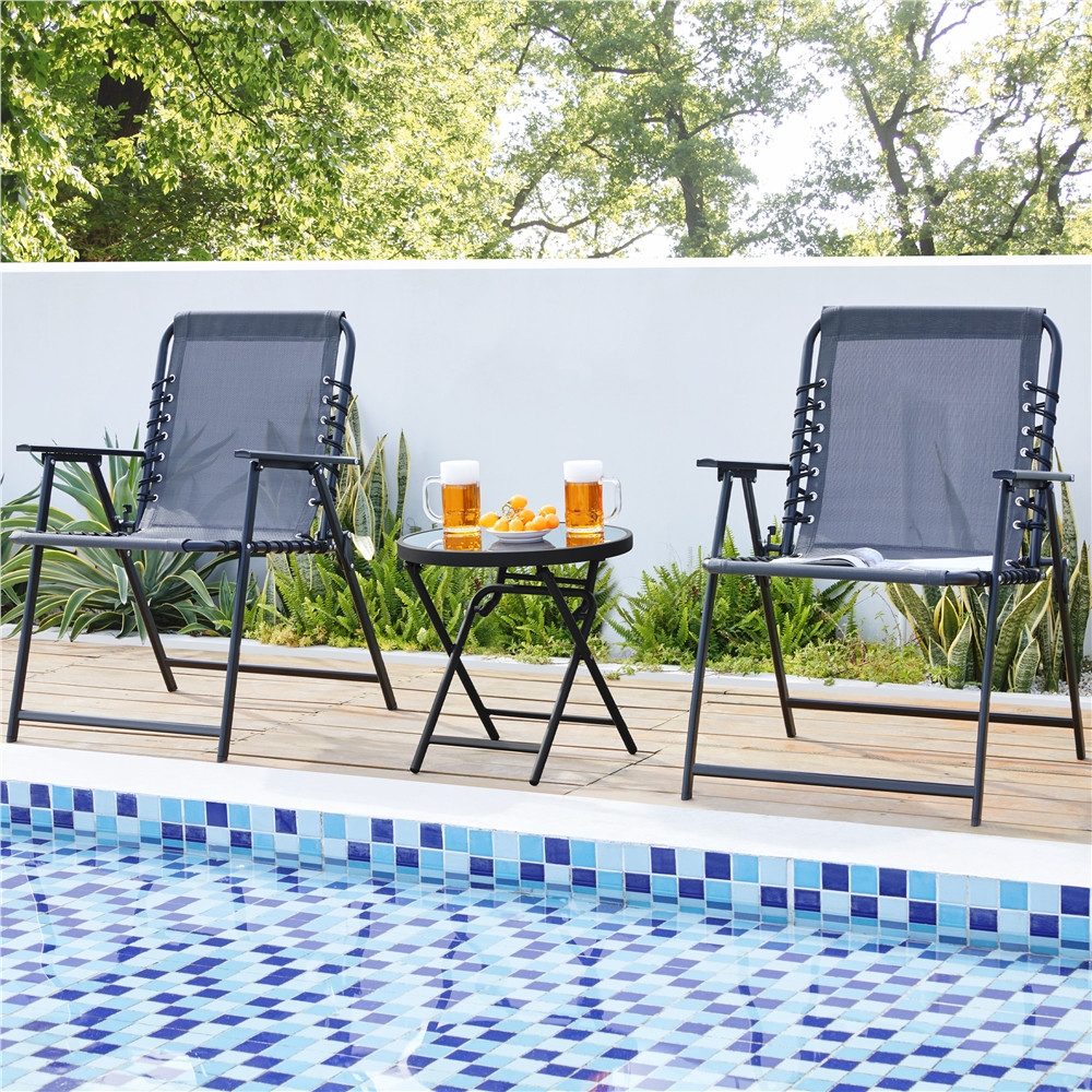 Yaheetech Gartentisch Runder Klappbarer Beistelltisch aus Siebdruckglas & Metall, ø46 cm Klapptisch Keine Montage Erforderlich für Außenbereich