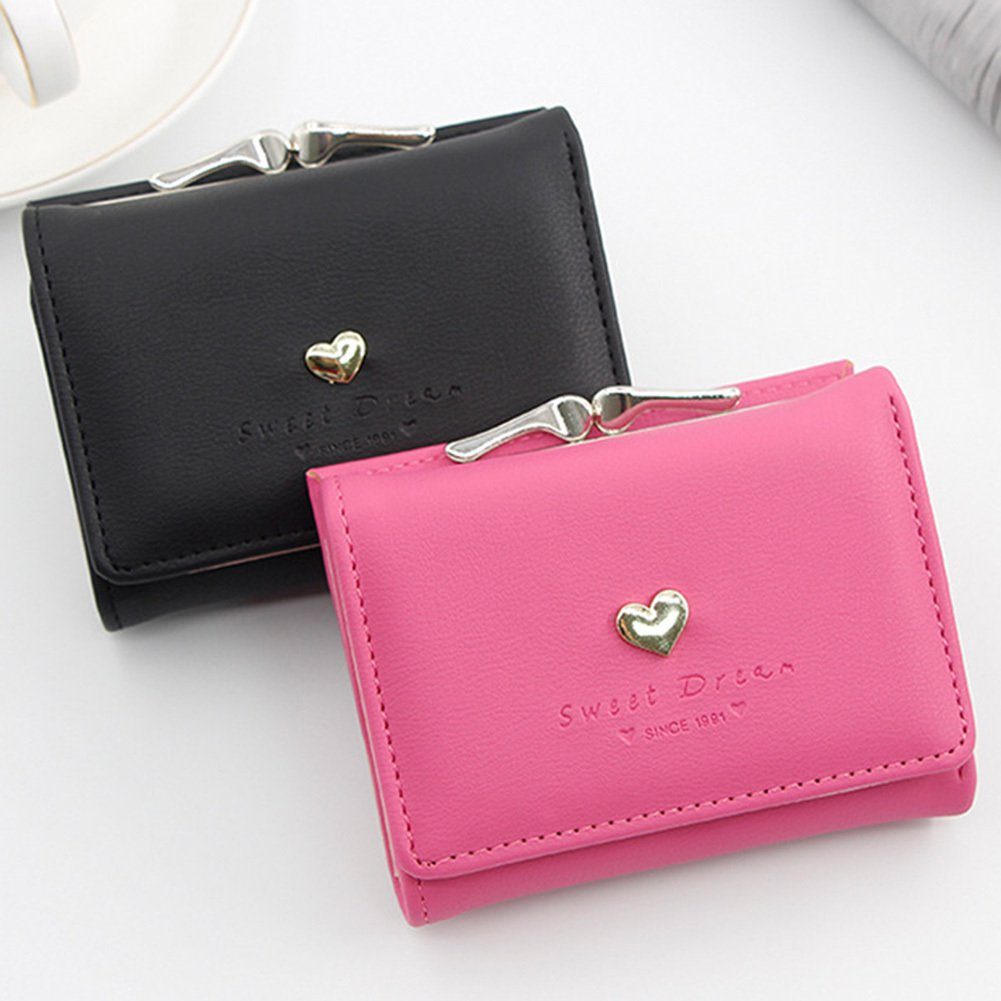 Blusmart Geldbörse Dreifach Brieftasche, Für Geldbörse Kurze t411 Faltbare Herzform pink Portemonnaie Mädchen