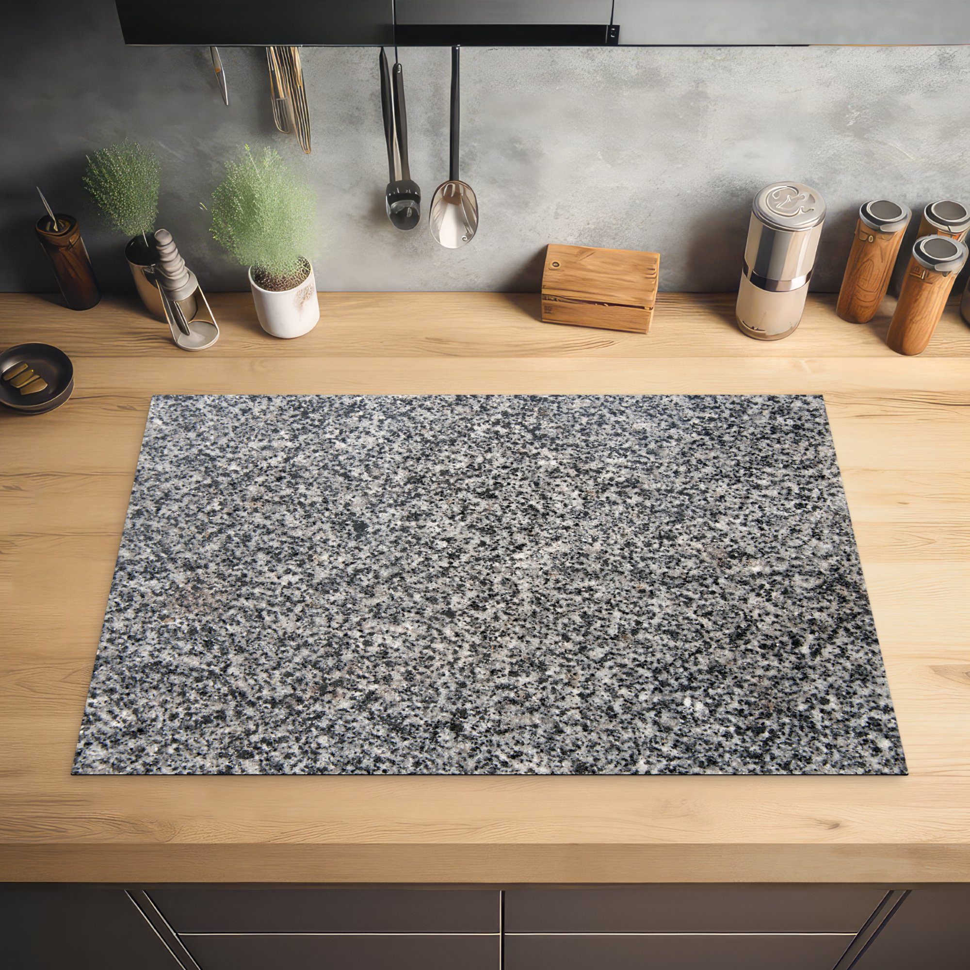 81x52 Grau, cm, Ceranfeldabdeckung Design Granit - küche, Herdblende-/Abdeckplatte die für Induktionskochfeld (1 - Industriell Vinyl, tlg), MuchoWow Schutz -