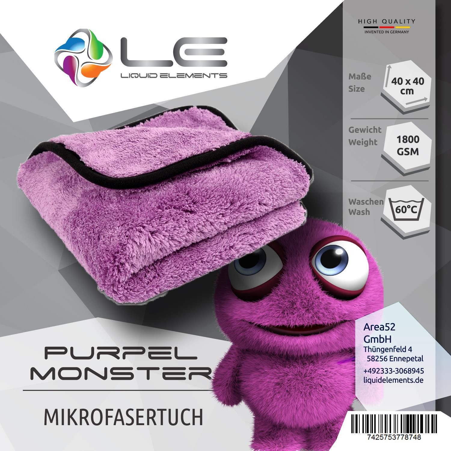 Liquid Elements Liquid Elements Purple Monster Mikrofaser Tuch1800 GSM polieren Mikrofasertuch (Mikrofaser, 40x40 cm, 1-tlg., Saugstark)