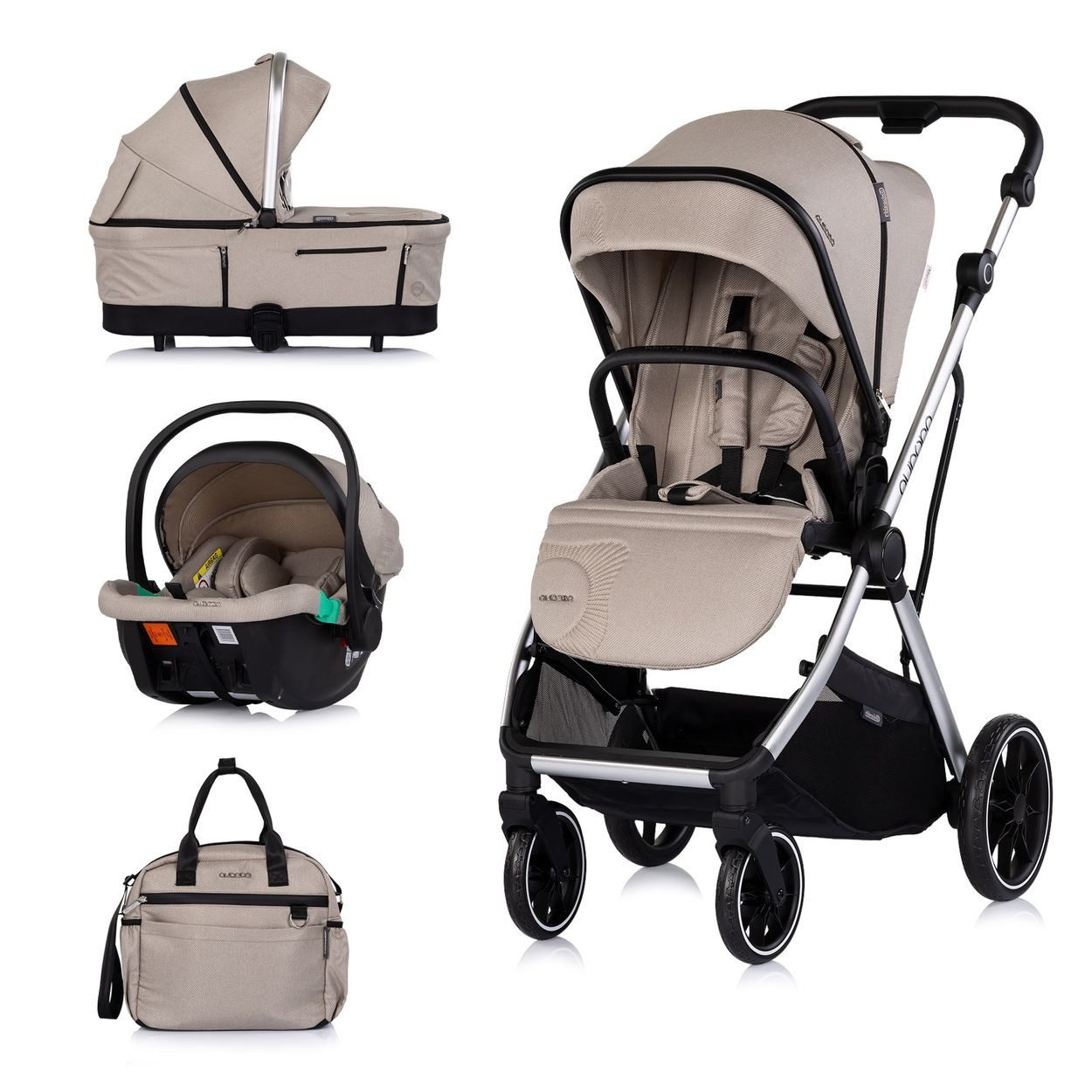 Chipolino Kombi-Kinderwagen Kombikinderwagen Aurora 3 in 1, Babyschale Babywanne Sportsitz Tasche