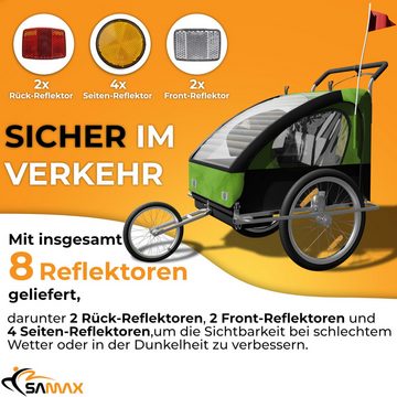 SAMAX Fahrradkinderanhänger Fahrradanhänger 2in1 Jogger - in Grün/Schwarz - Silver Frame