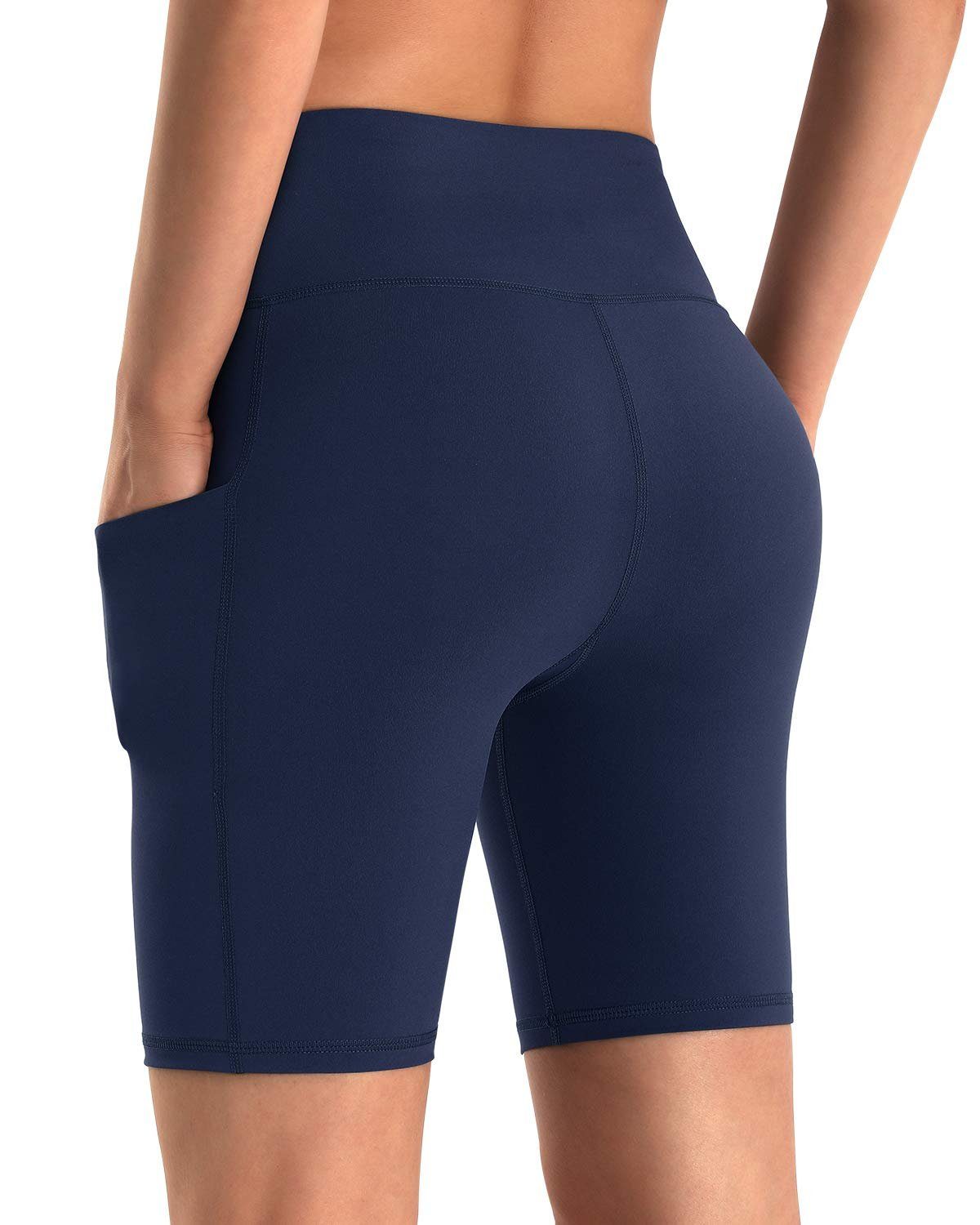 G4Free Frauen OTGFPM20A08 und Yoga-Shorts mit Blau Yogashorts hoher Taschen für Taille