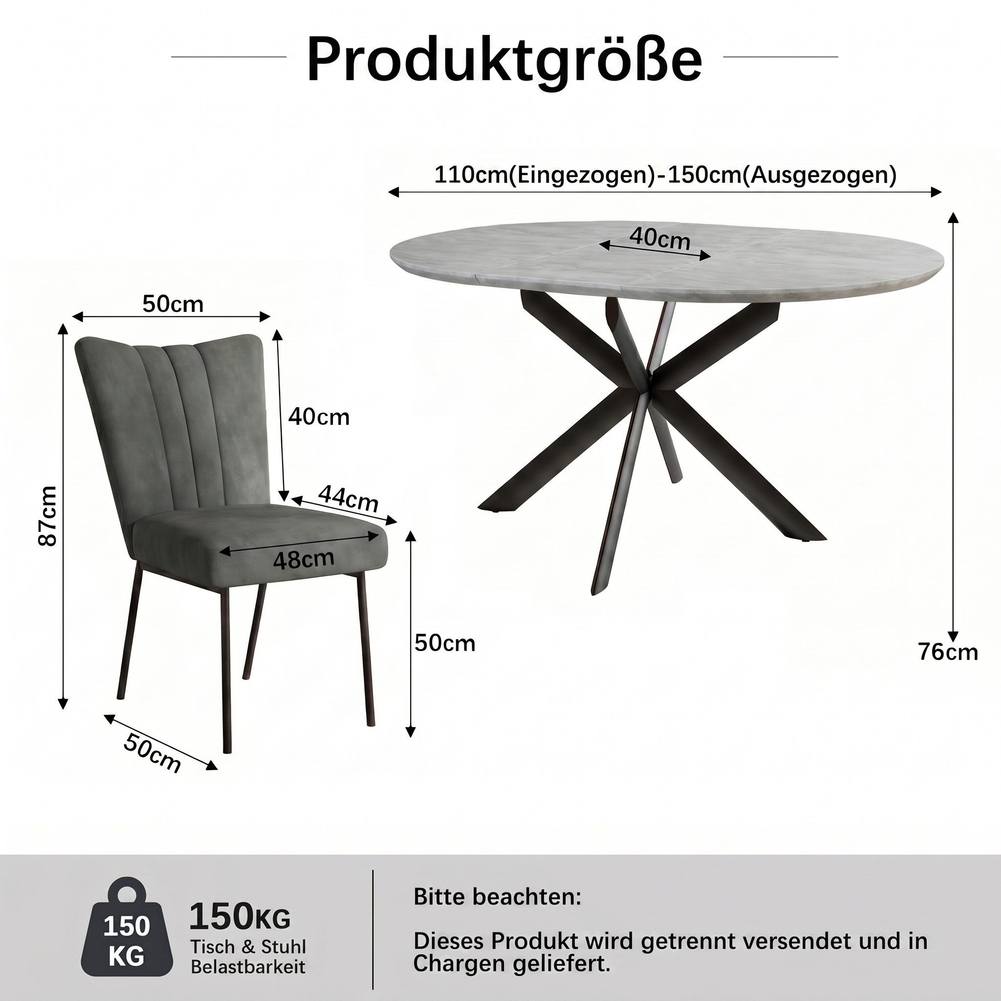 Jiexi Essgruppe Esstisch ausziehbar rund bis oval MDF-Platte mit Samtstühlen