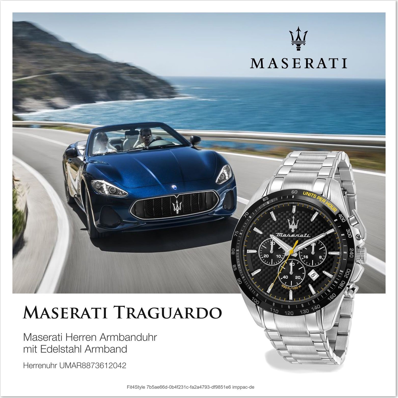 (ca. Edelstahluhr Gehäuse, groß Herrenuhr Chronograph, Edelstahlarmband, MASERATI Chronograph schwarz 45mm) Maserati rundes
