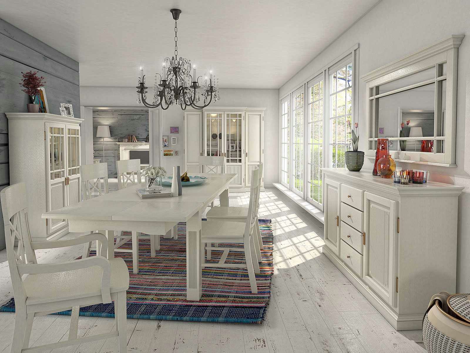 Casamia Esszimmer-Set Esszimmer Set 11-tlg. Duett Vitrine Highboard Esstisch Pinie lipizano