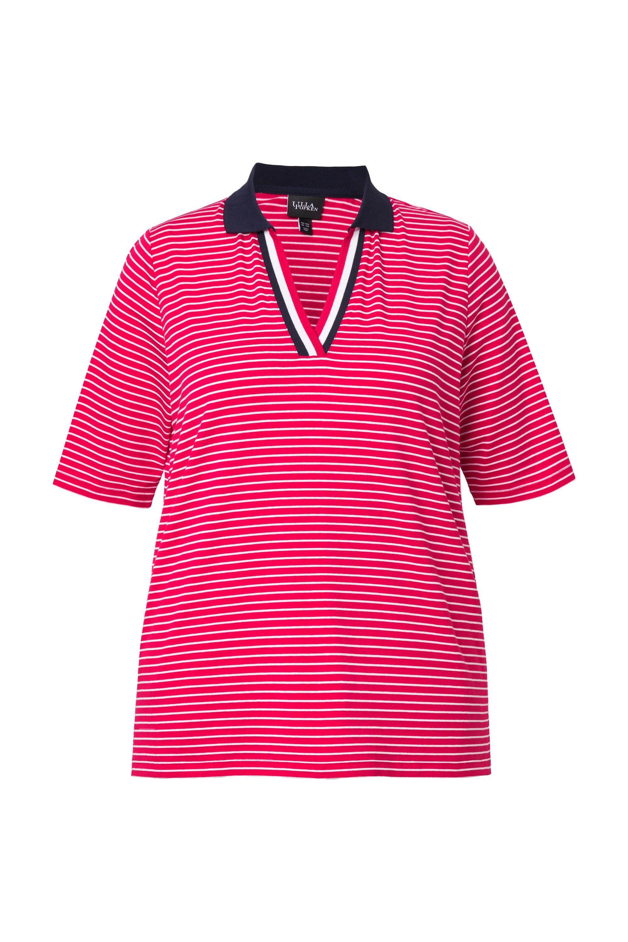 Ulla Popken T-Shirt Ringelshirt Polokragen V-Ausschnitt günstig online kaufen