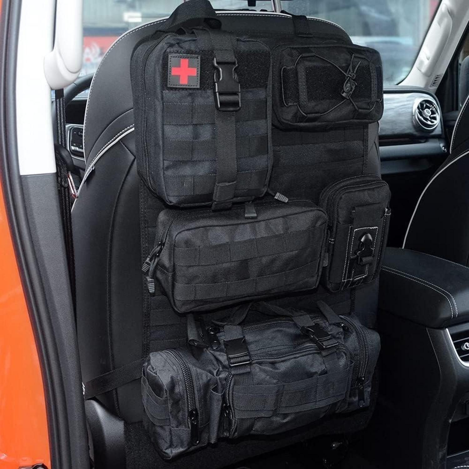 LuxusKollektion Auto-Rückenlehnenschutz Auto Organizer Rückenlehnenschutz Molle Taschen wasserdicht Schwarz