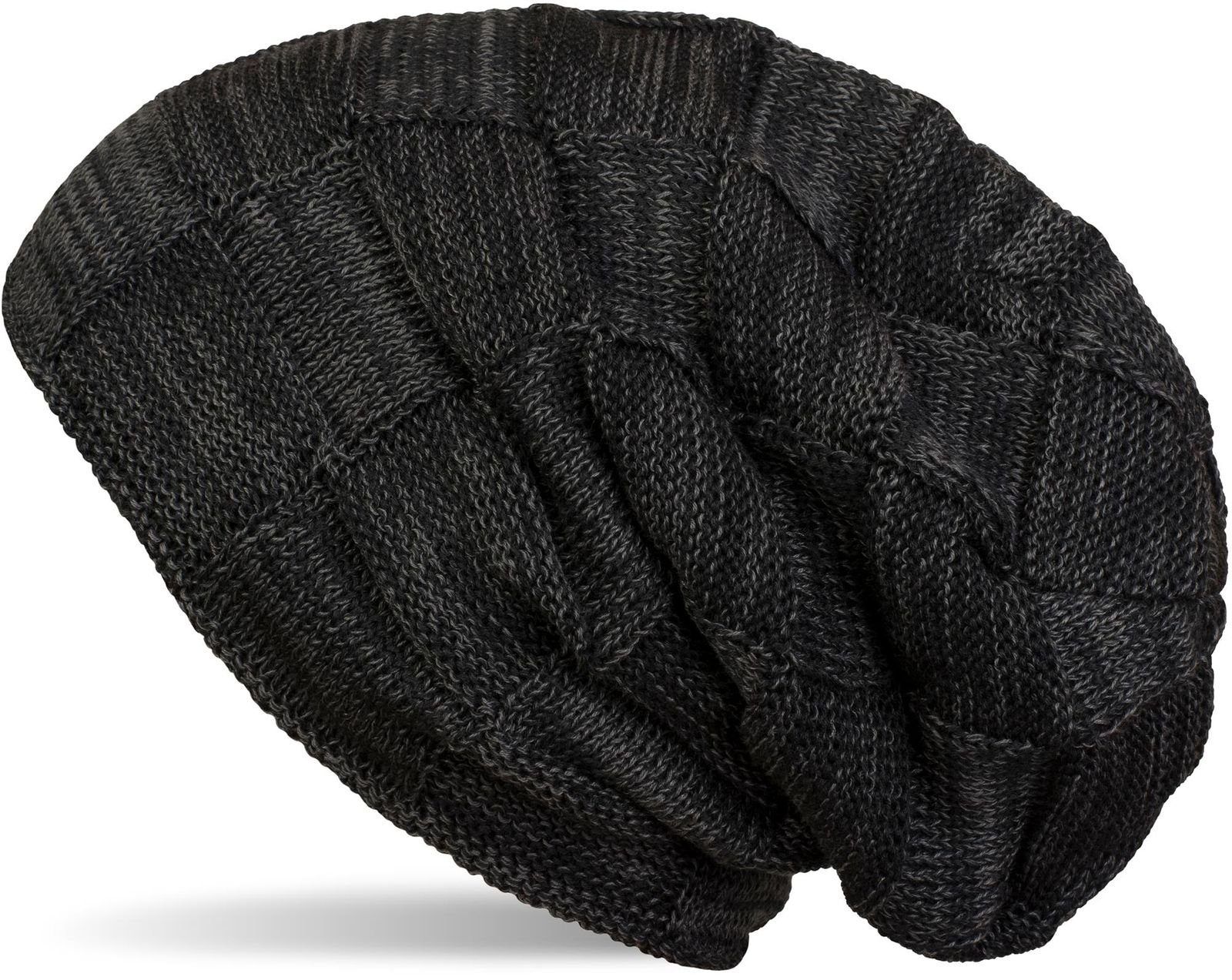 styleBREAKER Beanie Strickmütze Feinstrick Strick Karo Schwarz mit (1-St)