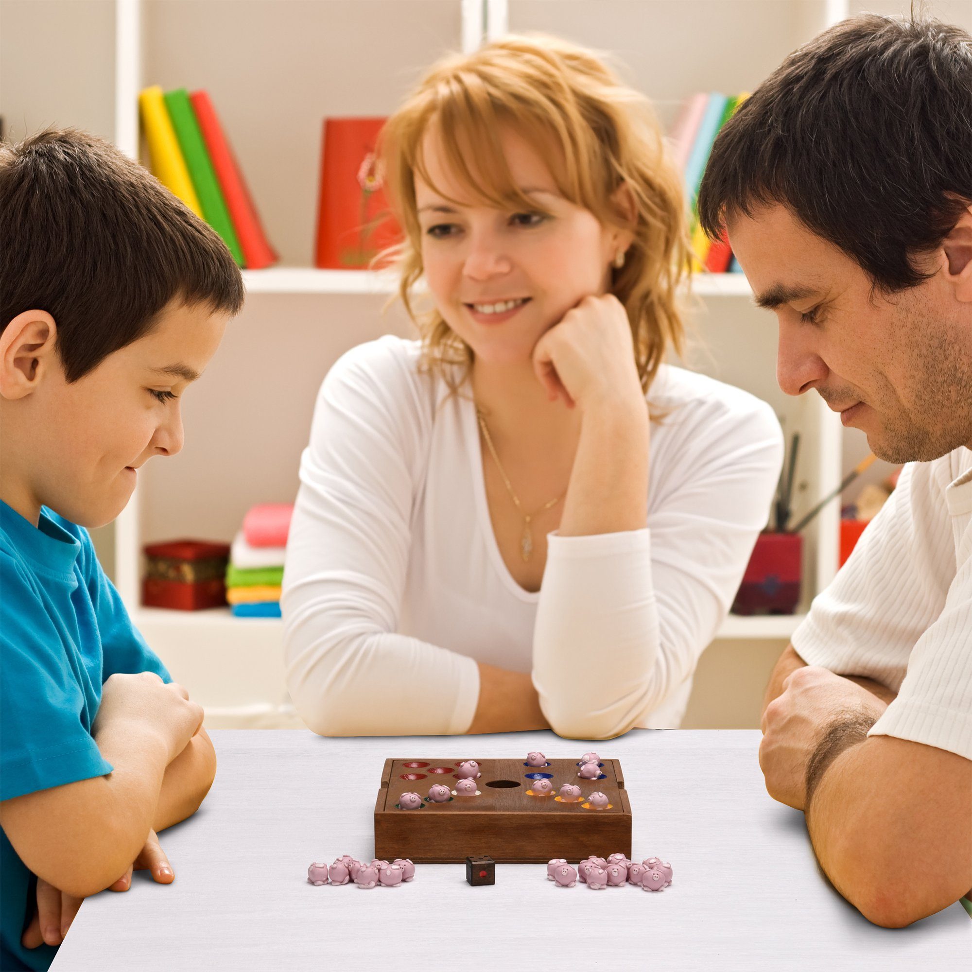 ideen.kollektiv Lernspielzeug ideen.kollektiv Ferkelrennen Teambuilding Wutzspiel, Würfelspiel Kooperationsspiel aus Holz Familienspiel Teambuilding