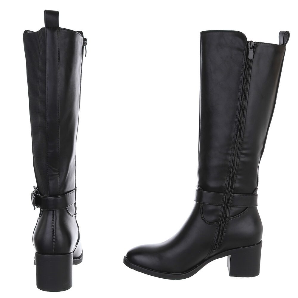 Ital-Design Damen Stiefel mit Gürtelschnalle und Blockabsatz Stiefel (90109953) Blockabsatz Stiefel in Schwarz