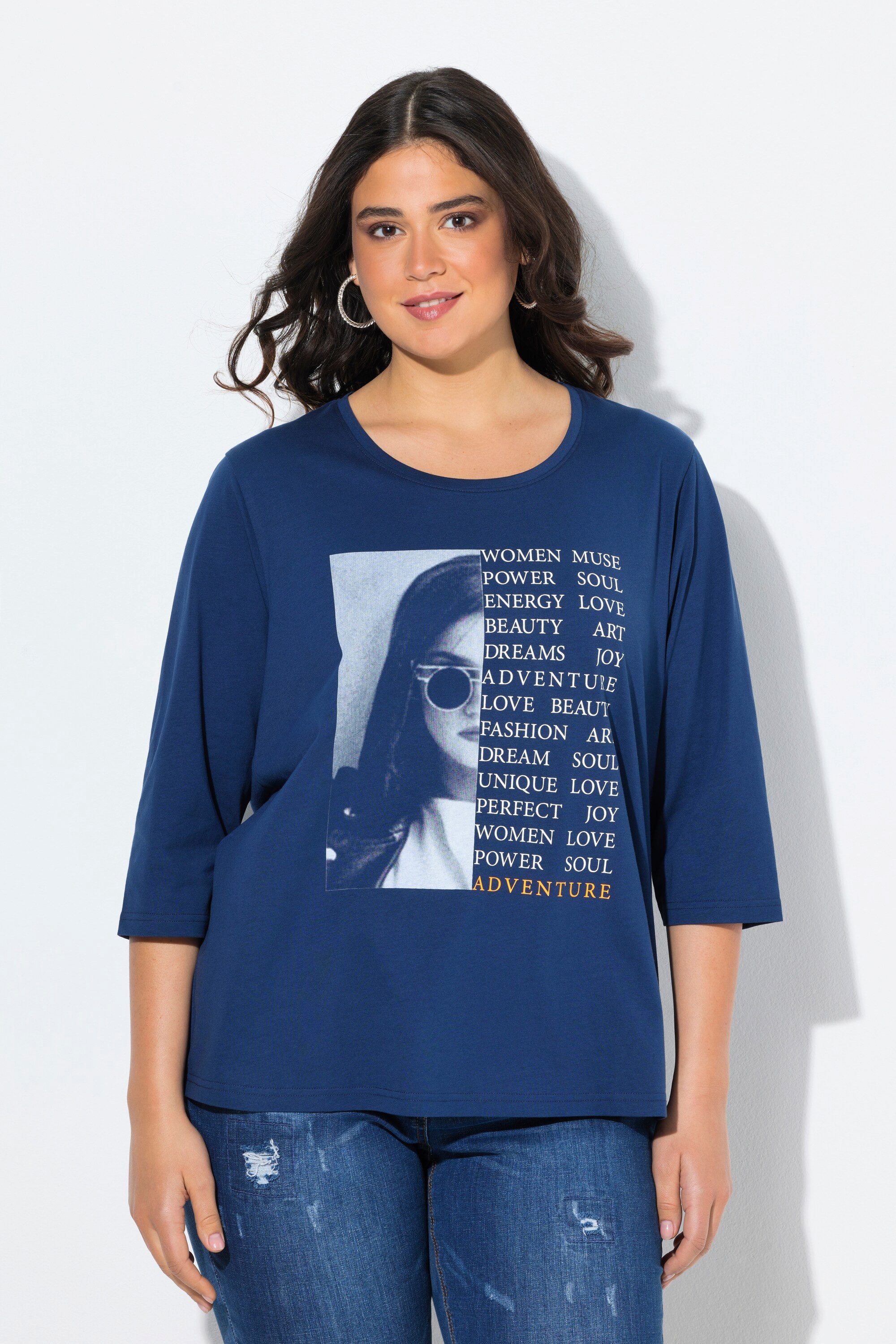 Ulla Popken T-Shirt Shirt Foto-/Schriftmotiv Rundhals 3/4-Arm günstig online kaufen