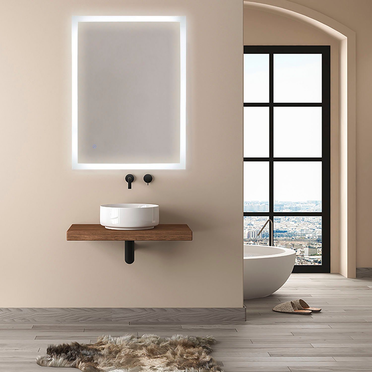 Paco Home Wandleuchte integriert, Neutralweiß, LED Spiegel Beleuchteter fest Wandspiegel 4000 BECKY, Touch-Schalter LED K