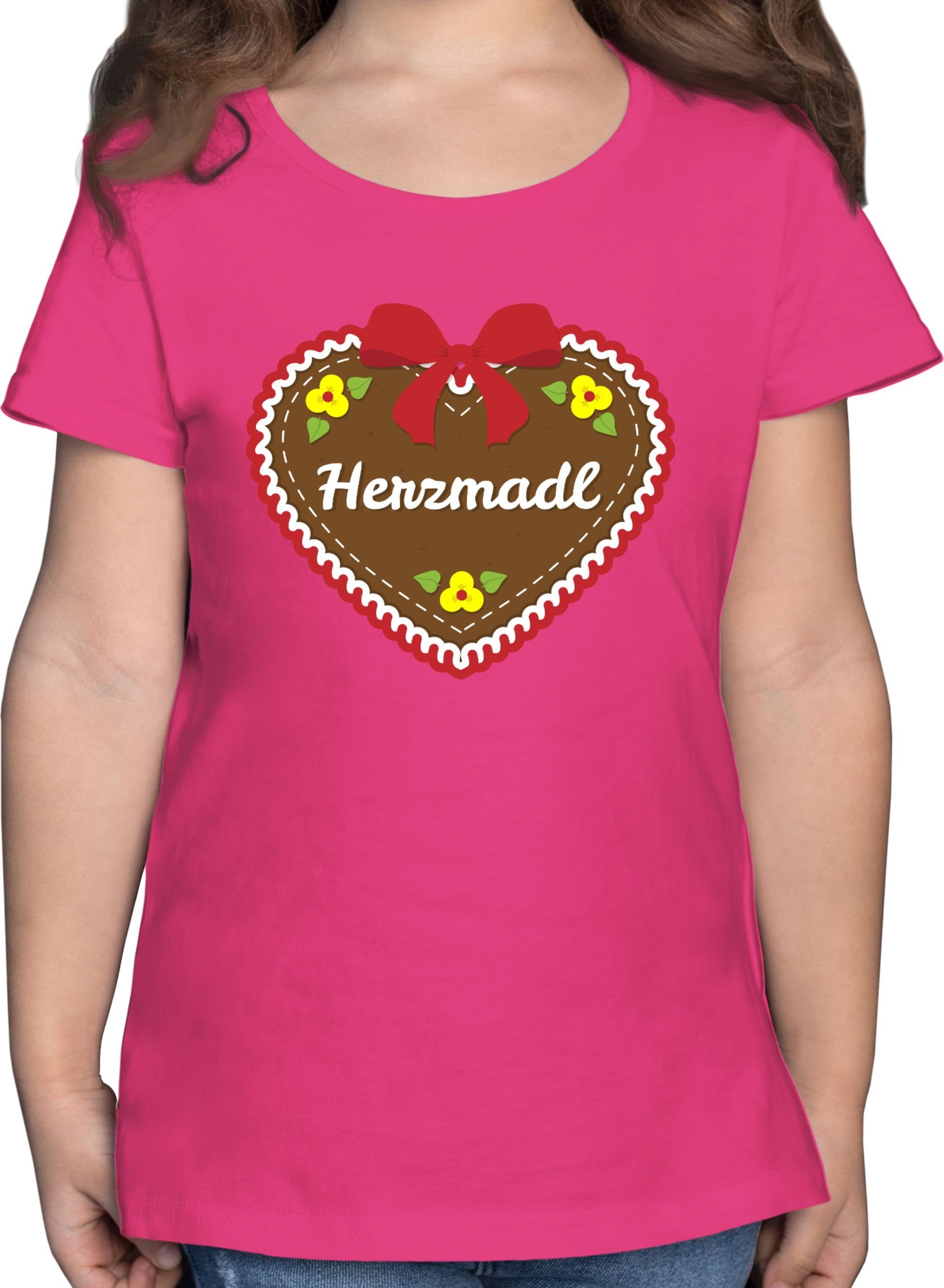 Shirtracer T-Shirt Herzmadl Lebkuchenherz Rot Mode für Oktoberfest Kinder Outfit 2 Fuchsia