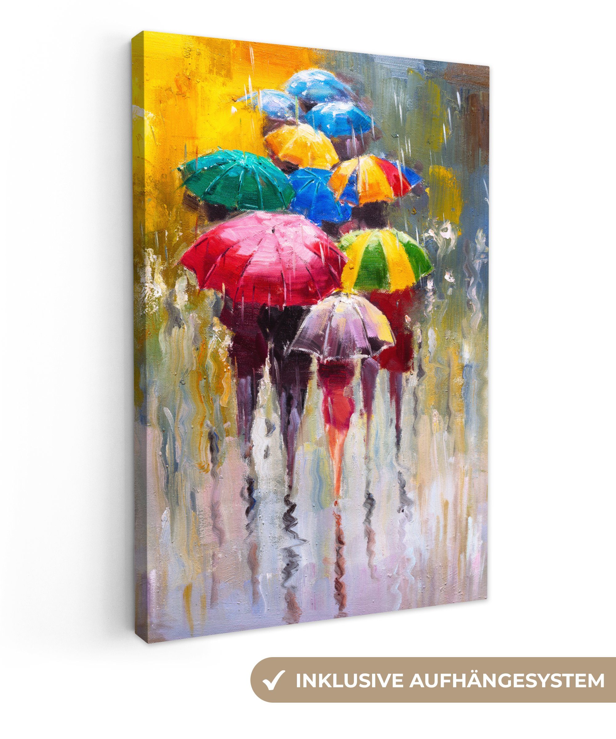 OneMillionCanvasses® Leinwandbild Kunstdrucke - Regenschirm - Öl, Fotodruck (1 St), Leinwandbilder XXL für Wohnzimmer 90x140 cm