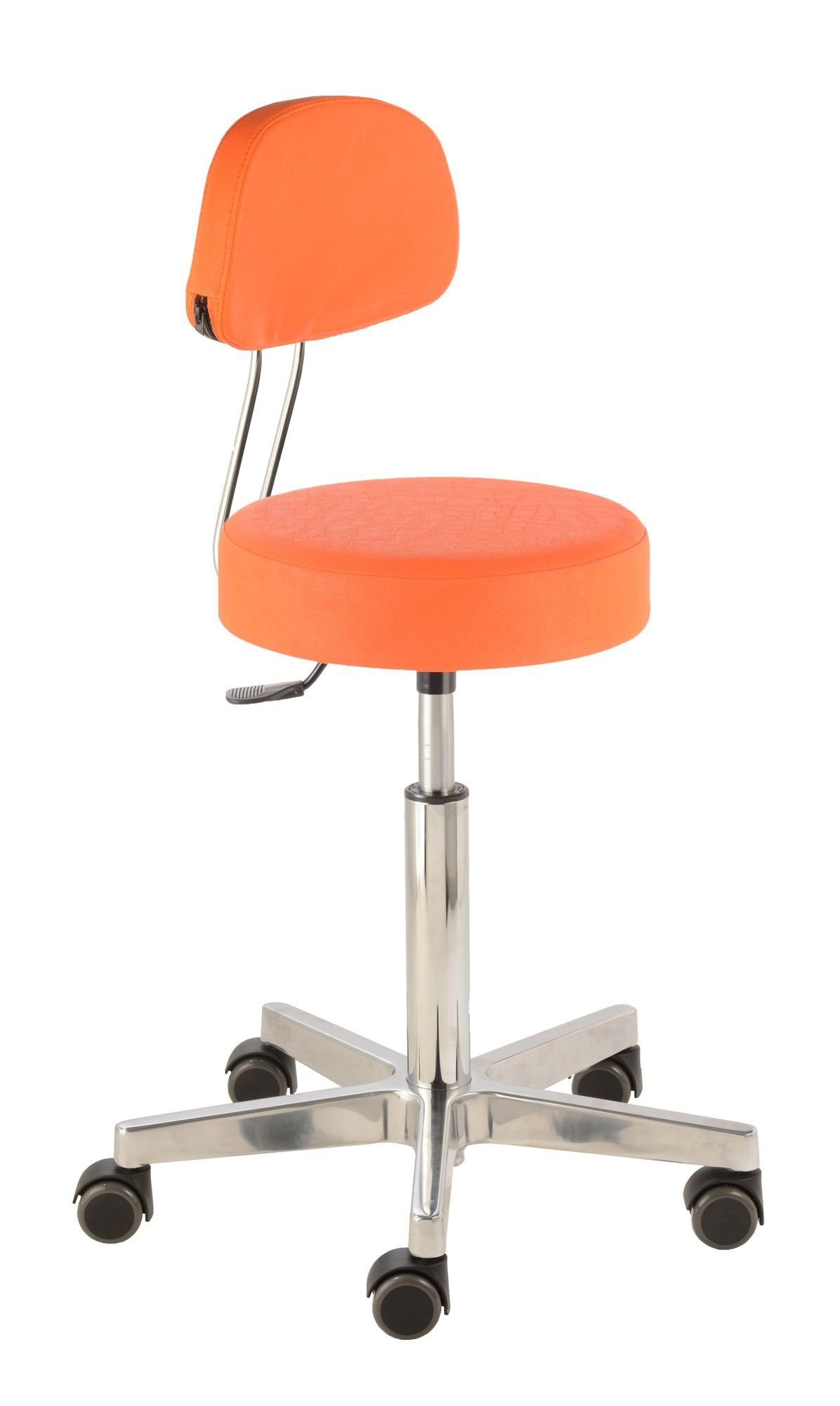 Prova Nova Arbeitshocker Roll- und Drehhocker Lille swing 4444, Sitzhöhe ca. 51 - 71 cm, Rundsitz mit verstellbarem Rückenteil, stufenlose Höhenverstellung, Aluminium-Fusskreuz, Rollen mit weicher Radbandage