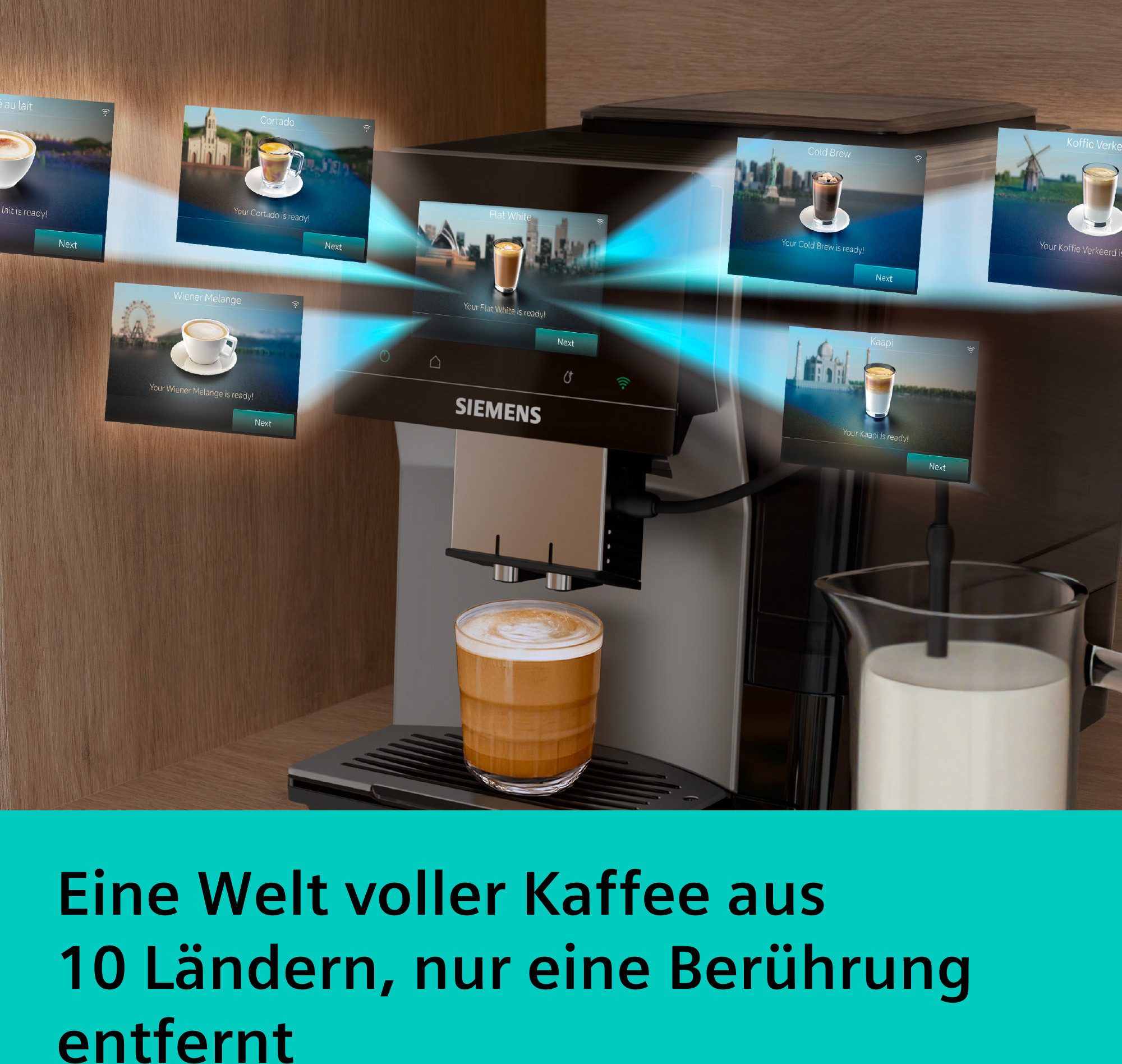 SIEMENS Kaffeevollautomat EQ700 TP725ET7, inkl. Thermo-Kaffeebecher, XL-Getränke, 20 Favoriten, farbiges Full-Touch-Display, Doppeltassenfunktion, sehr leise, silber