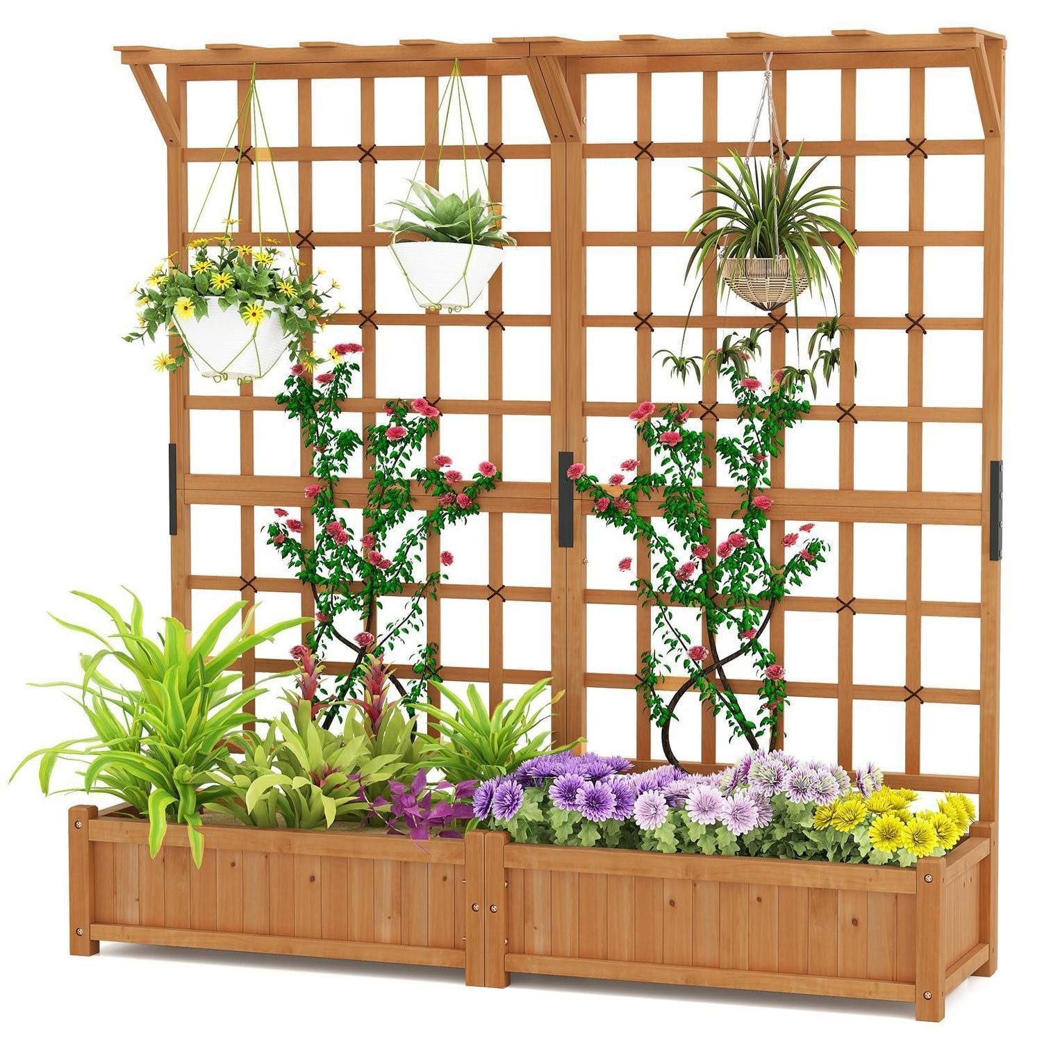 LuxusKollektion Hochbeet Blumenkasten mit Rankgitter 180cm Gelb (2 St)