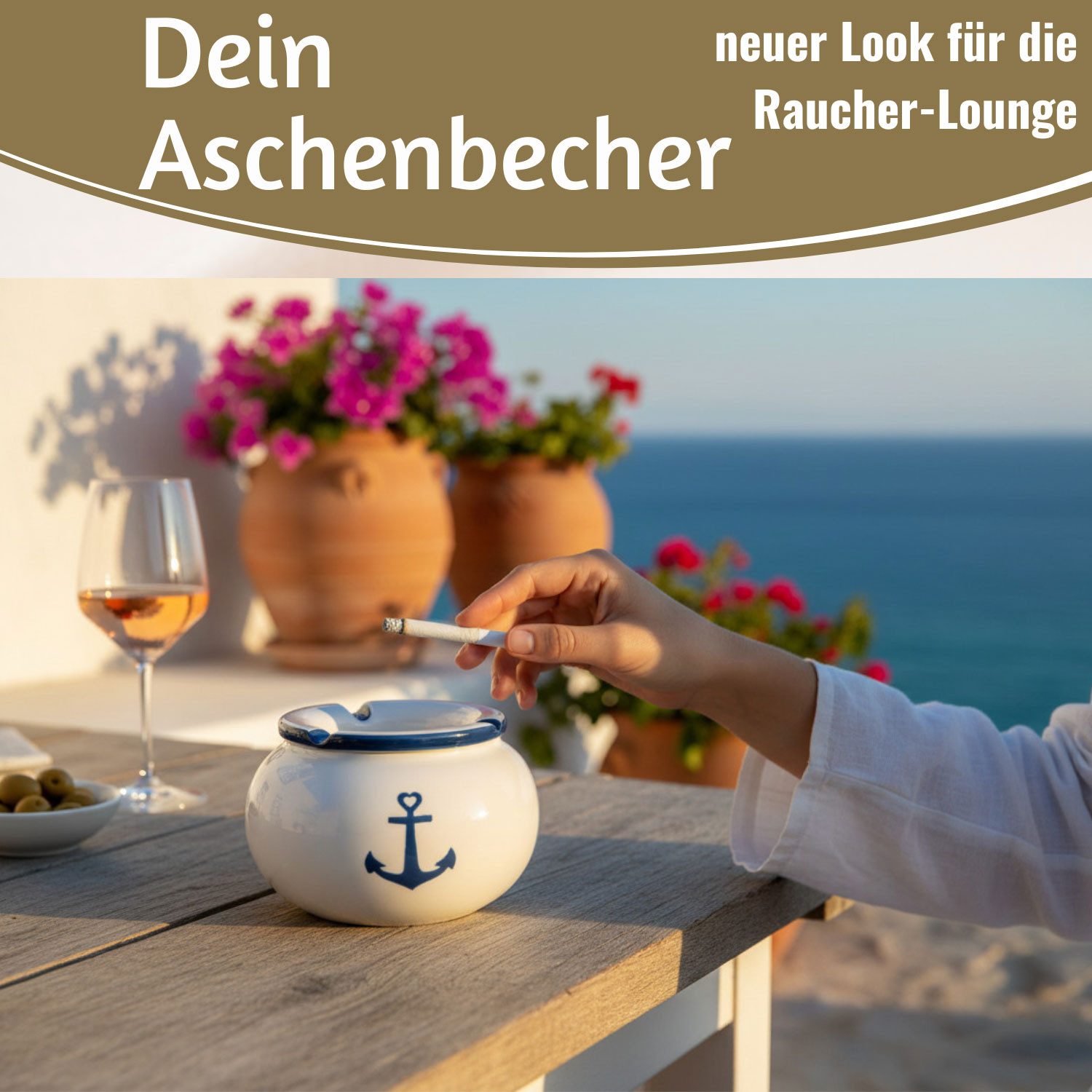 LS-LebenStil Aschenbecher Sturmaschenbecher Anker 10x7,5cm Maritim Weiß Blau mit Deckel, Windaschenbecher Ashtray Tischaschenbecher Garten Balkon Deko – Bild 5 von 5