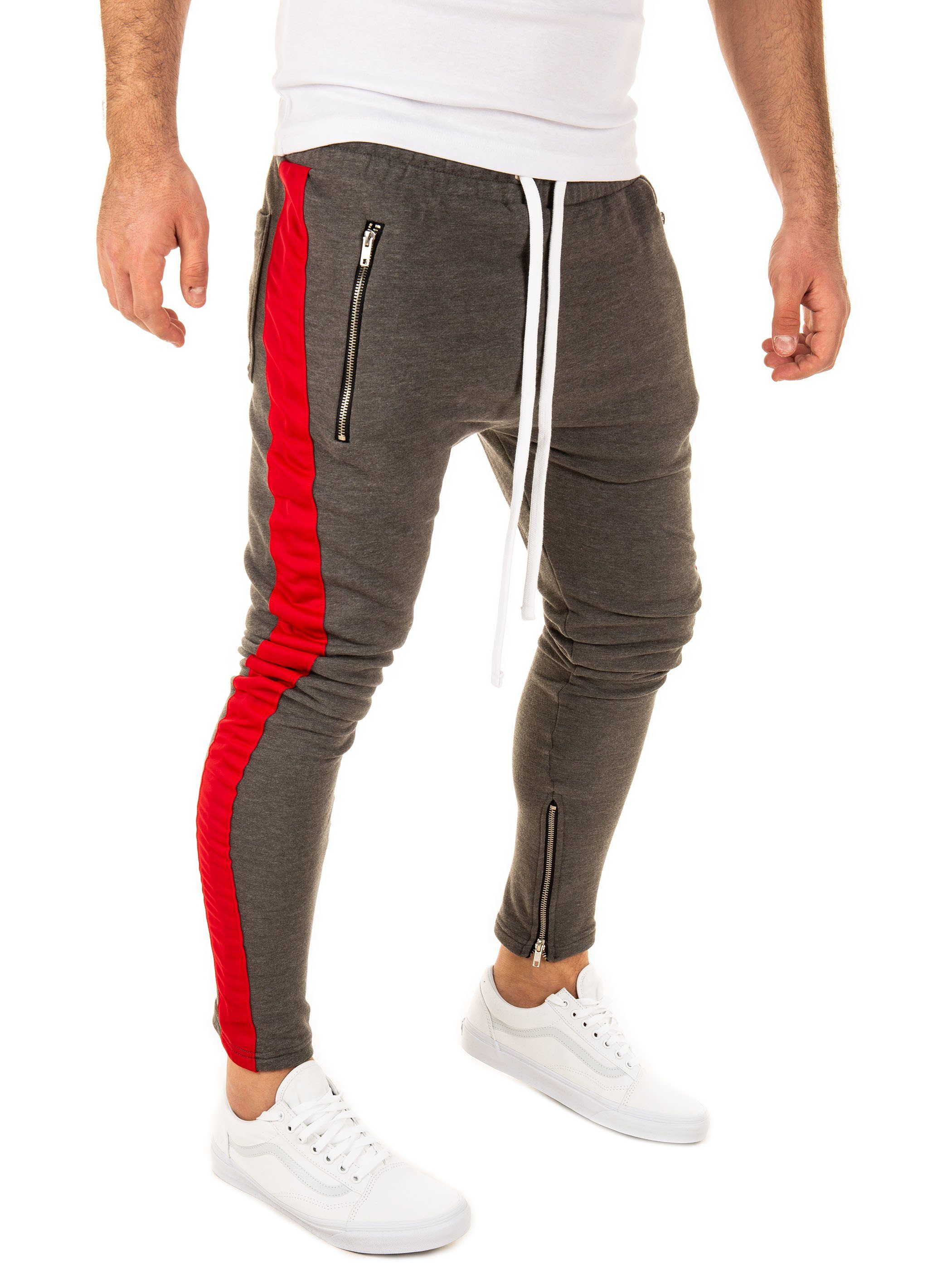 Pittman Jogginghose PITTMAN - Retro Track Pant Zip (1-tlg) mit elastischem, Bund mit Kordelzug Grau (dark grey / red 0402)