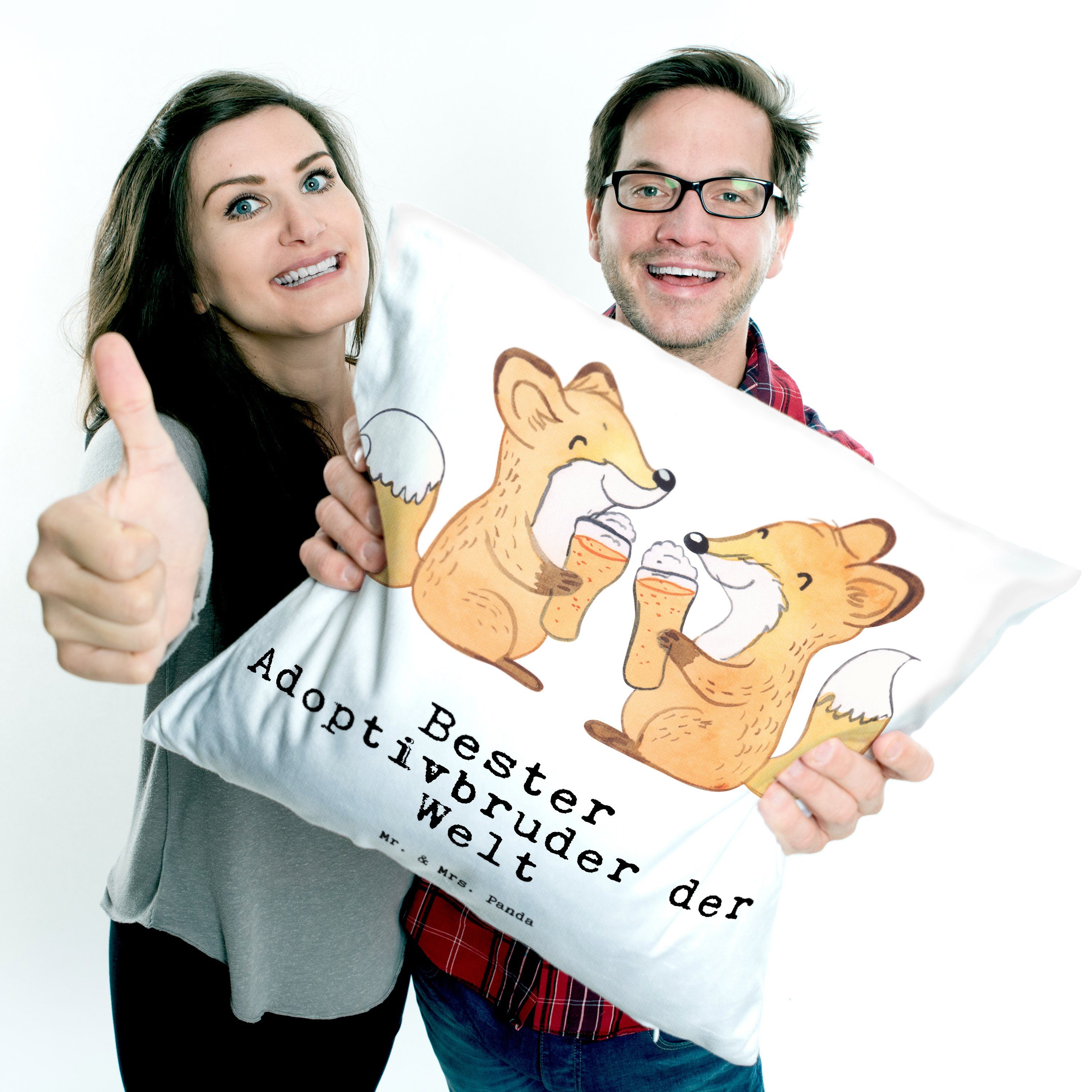 Dekokissen Welt - Familie, der - Mr. Panda & Mrs. Adoptivbruder Fuchs Geschenk, Sofak Weiß Bester