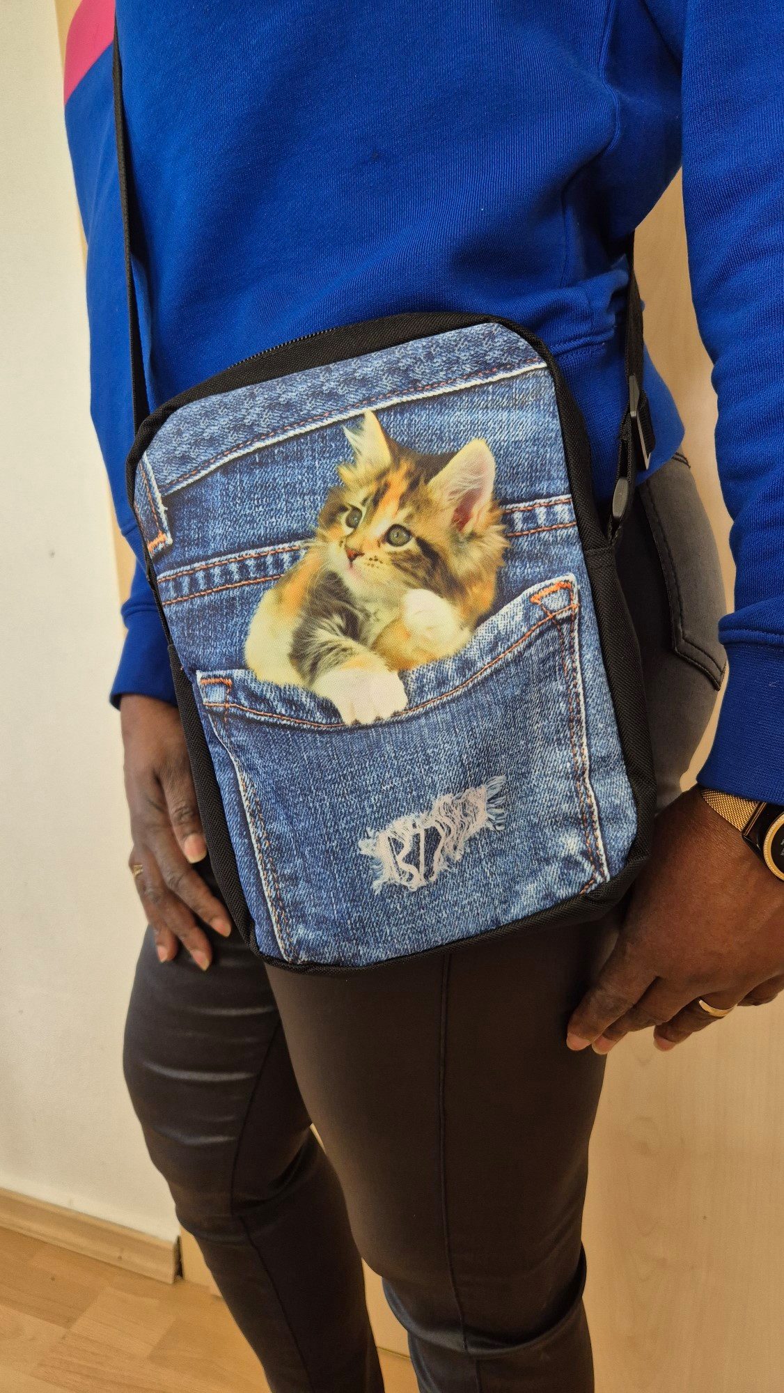 Einkaufszauber Umhängetasche Crossbody Handtasche Jeans Neugierige Katze 3D Druck -, 3D Druck