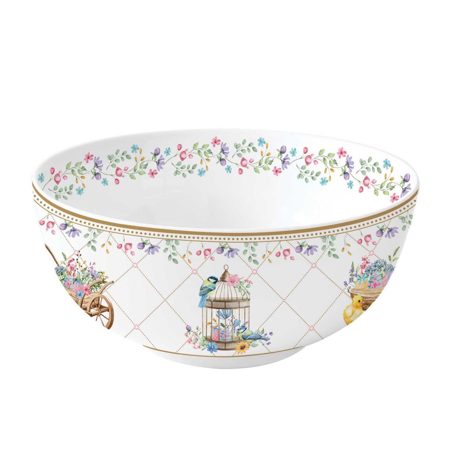 EasyLife Müslischale Spring Bloom, Porzellan, Spülmaschinengeeignet, Mehrfarbig, Motiv: Hasen & Blumenkörbe, Höhe: 7