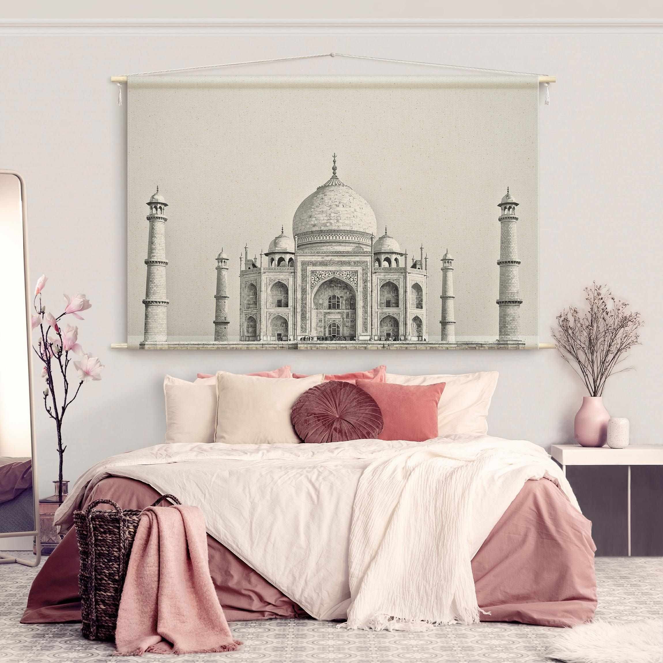 Bilderdepot24 Wandteppich modern Orientalisch Städte schwarz-weiß grau, rechteckig, Höhe: 2.6 mm, großes Wandbild aus Natur-Baumwolle Wandbehang Stoffbild Tuch Wollseil