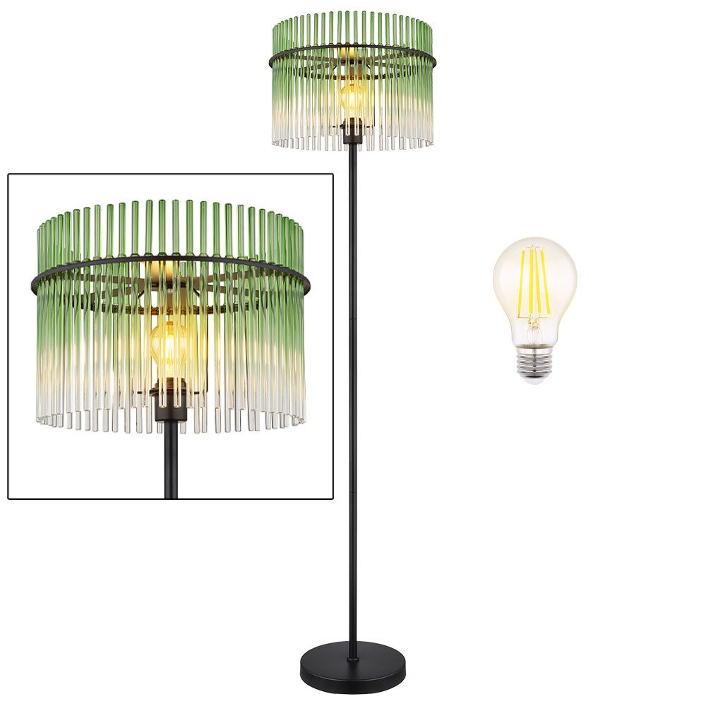 GLOBO LIGHTING LED Stehlampe, Leuchtmittel inklusive, Warmweiß, Stehlampe Stehleuchte Wohnzimmerlampe Retro Glas grün klar LED H 152cm