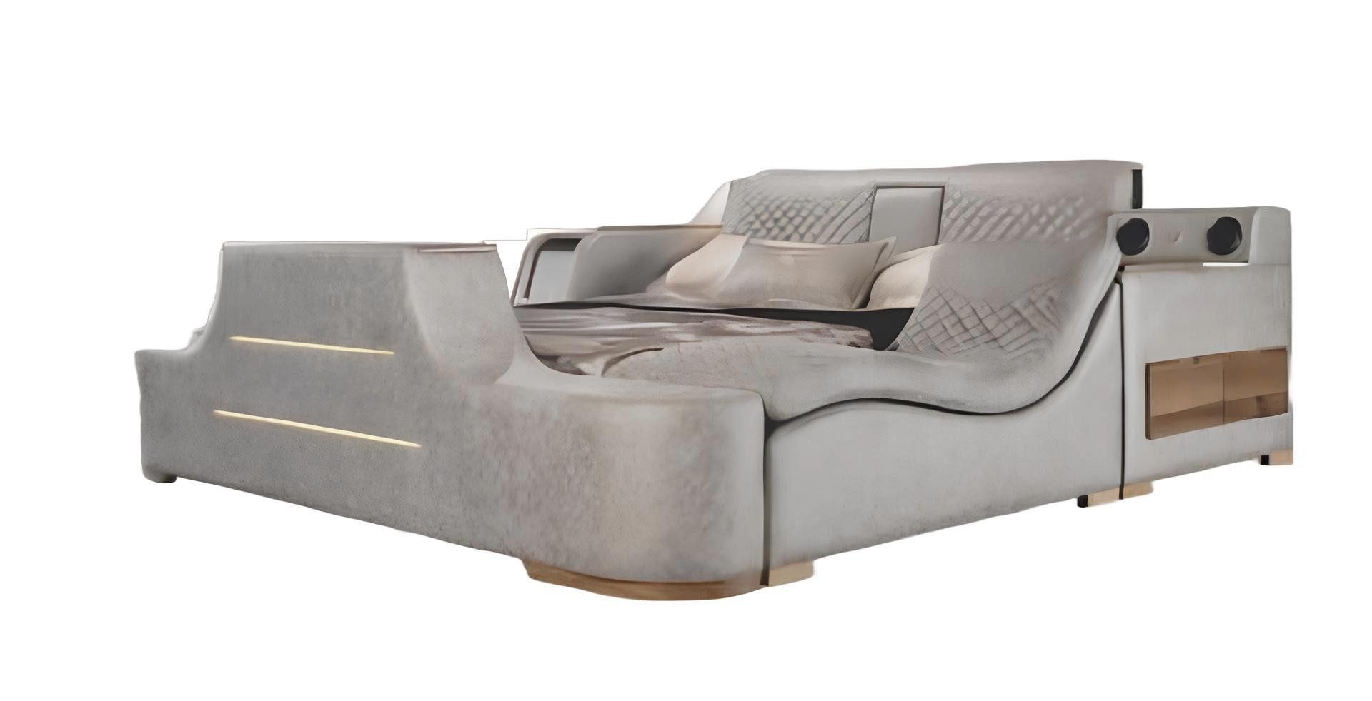 JVmoebel Multimediabett Multifunktions Bett Regal Schrank USB Ladestation Lift TV Textil, Made in Europa