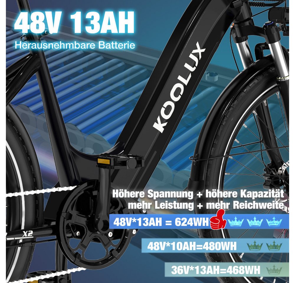 Thumbnail - KOOLUX E-Bike 26 Zoll ElektroFahrrad bis zu 65-80KM Mit Stoßdämpfer, 648 Wh