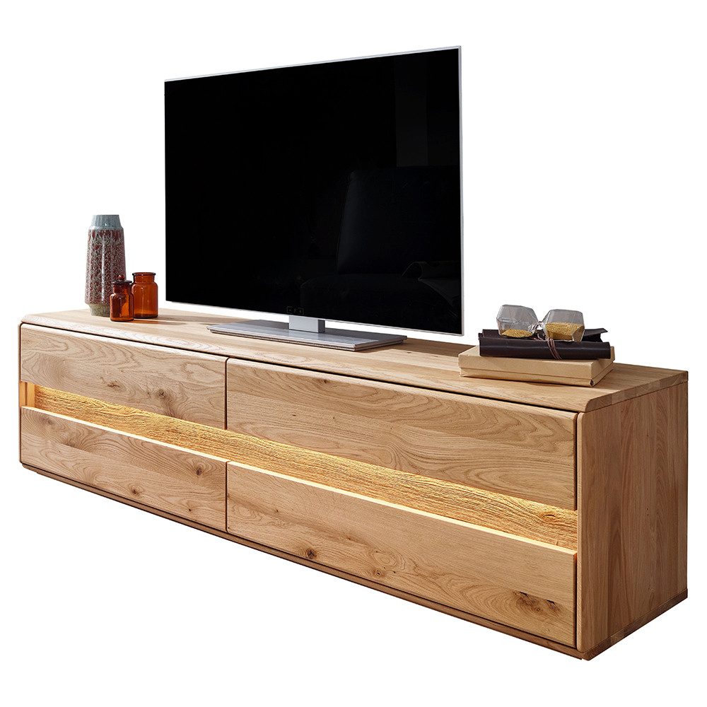 Lomadox Lowboard WELLAND-69, 184 cm breit, Eiche massiv geölt mit LED-Beleuchtung