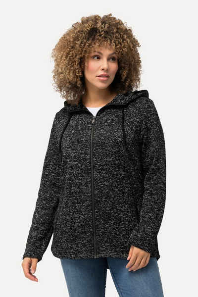 Ulla Popken Sweatjacke Strickfleece-Jacke Kapuze Reißverschlusstaschen