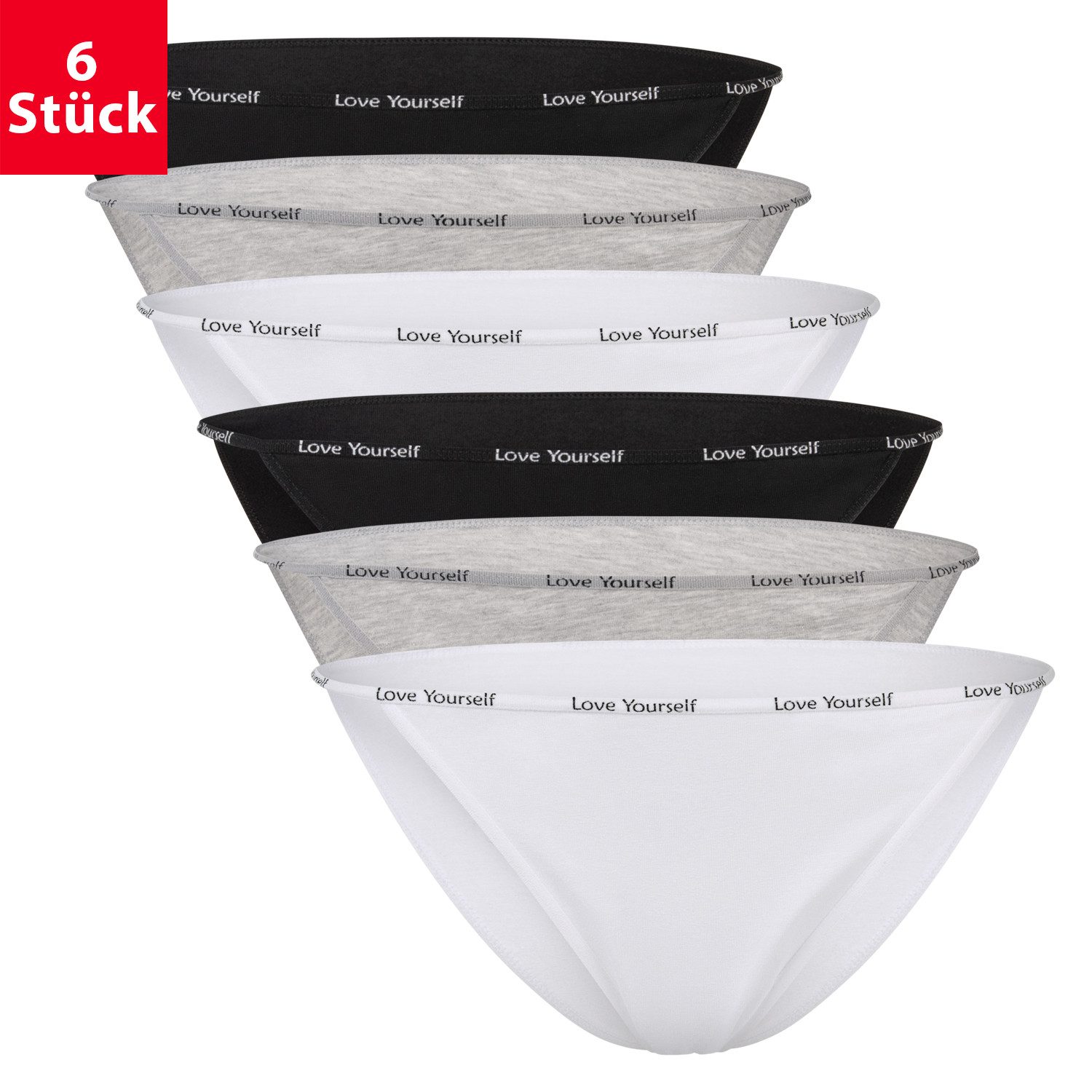 celodoro Slip Damen Slip (6er Pack) mit Ziergummi und Schriftzug