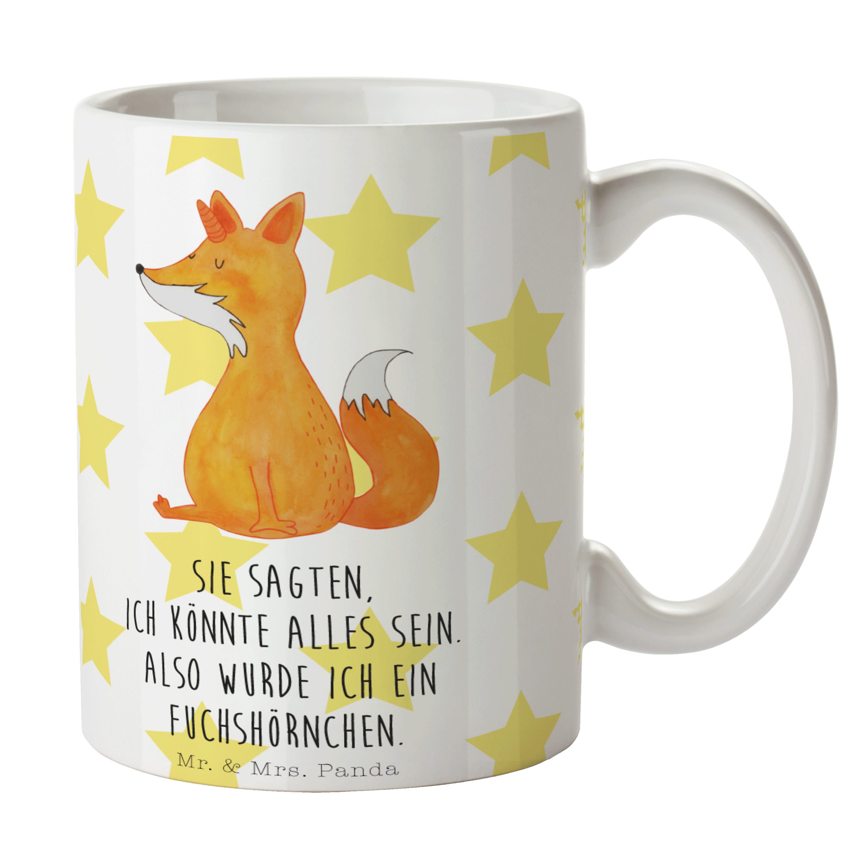 Mr. & Mrs. Panda Tasse Fuchshörnchen - Weiß - Geschenk, Einhörner, Unicorn, Einhorn, Füchse, Keramik | Tassen