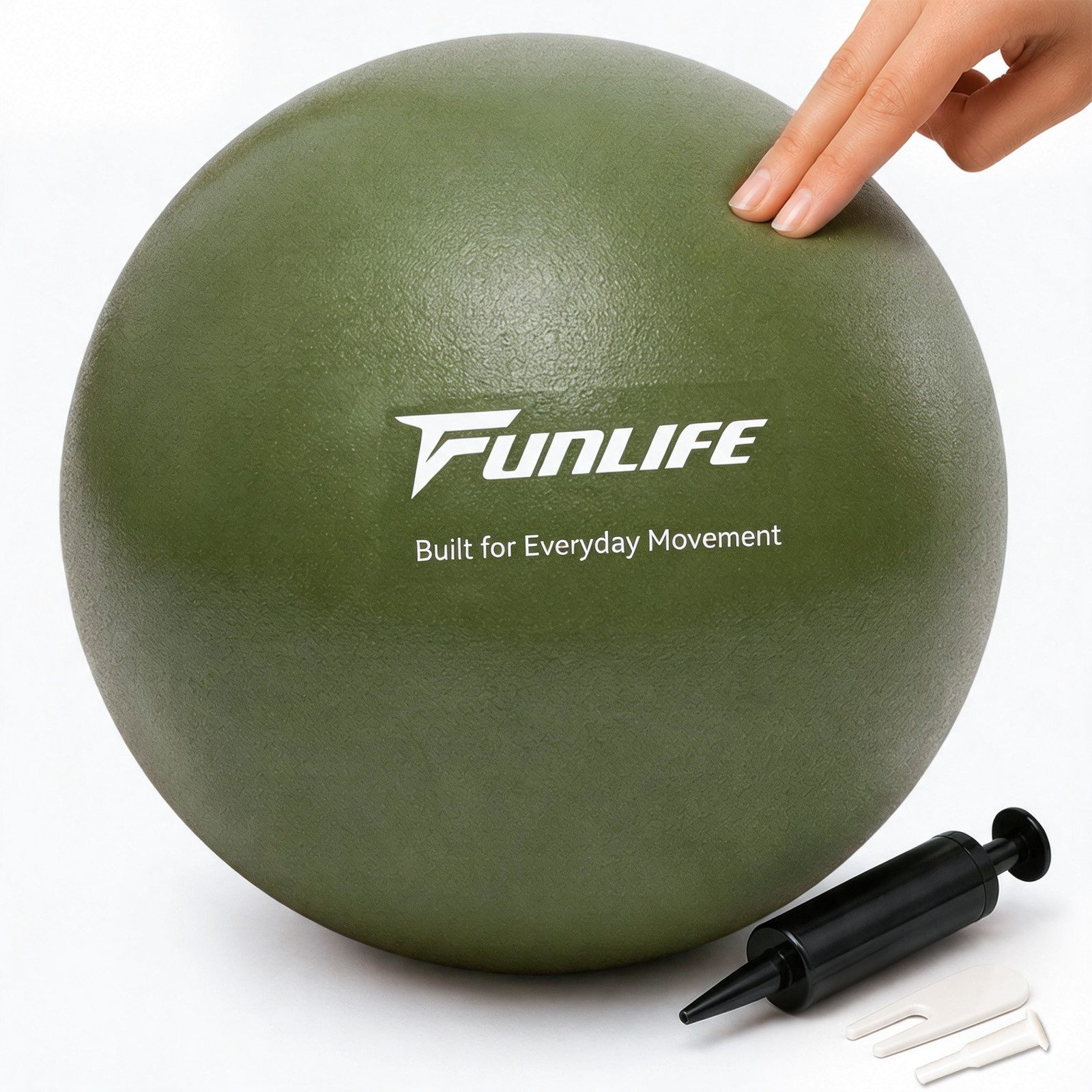 FunLife Pilatesball CORE 25 (Pilatesball-Set, 1 Pilates Ball, Ø 25 cm, 1 Handpumpe, Verschlussstopfen und Zubehör), Griffige Oberfläche, Luftdruck individuell anpassbar