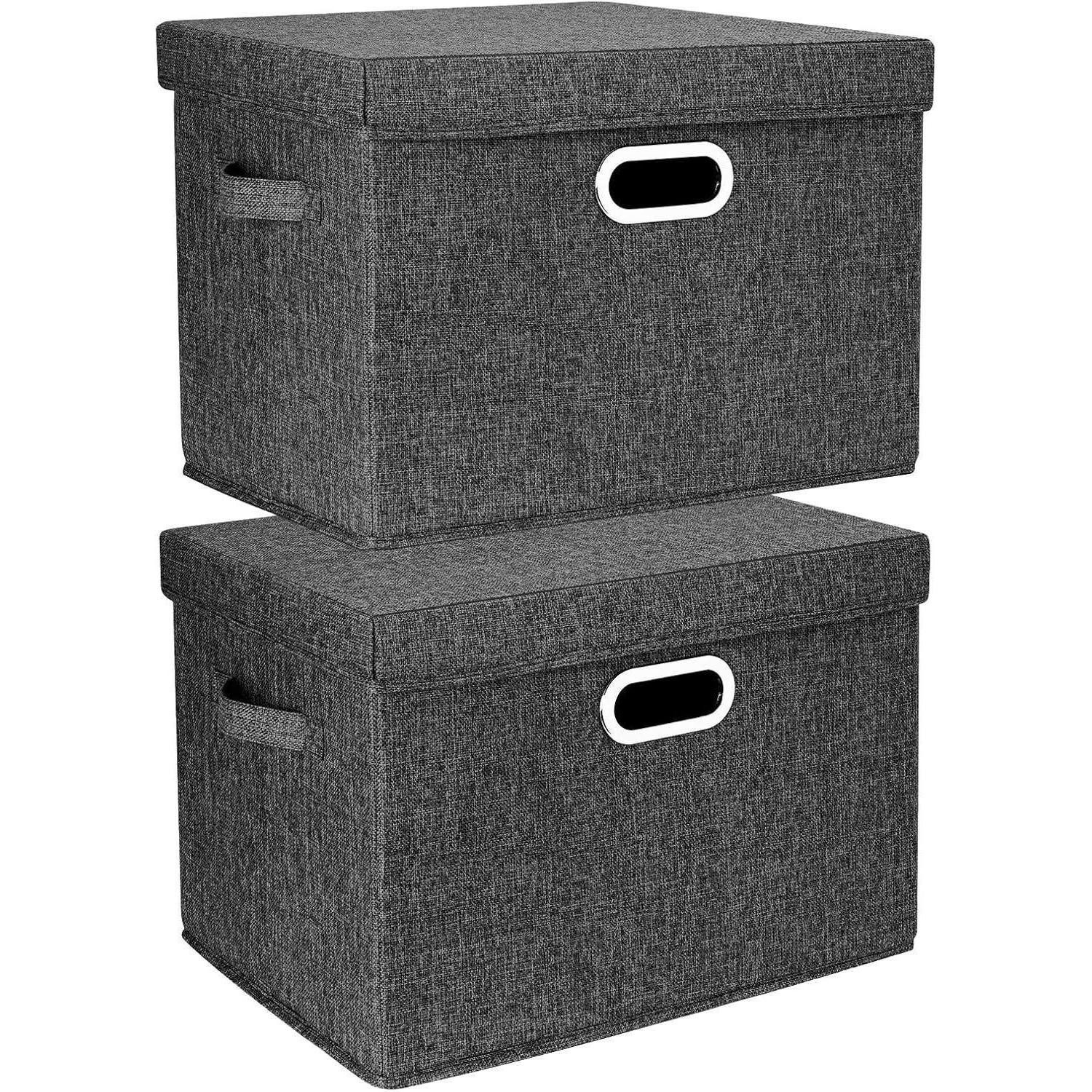 LuxusKollektion Faltbox Aufbewahrungsbox Deckel Stoff Kisten 44x30x29cm 2-Stück Schwarz