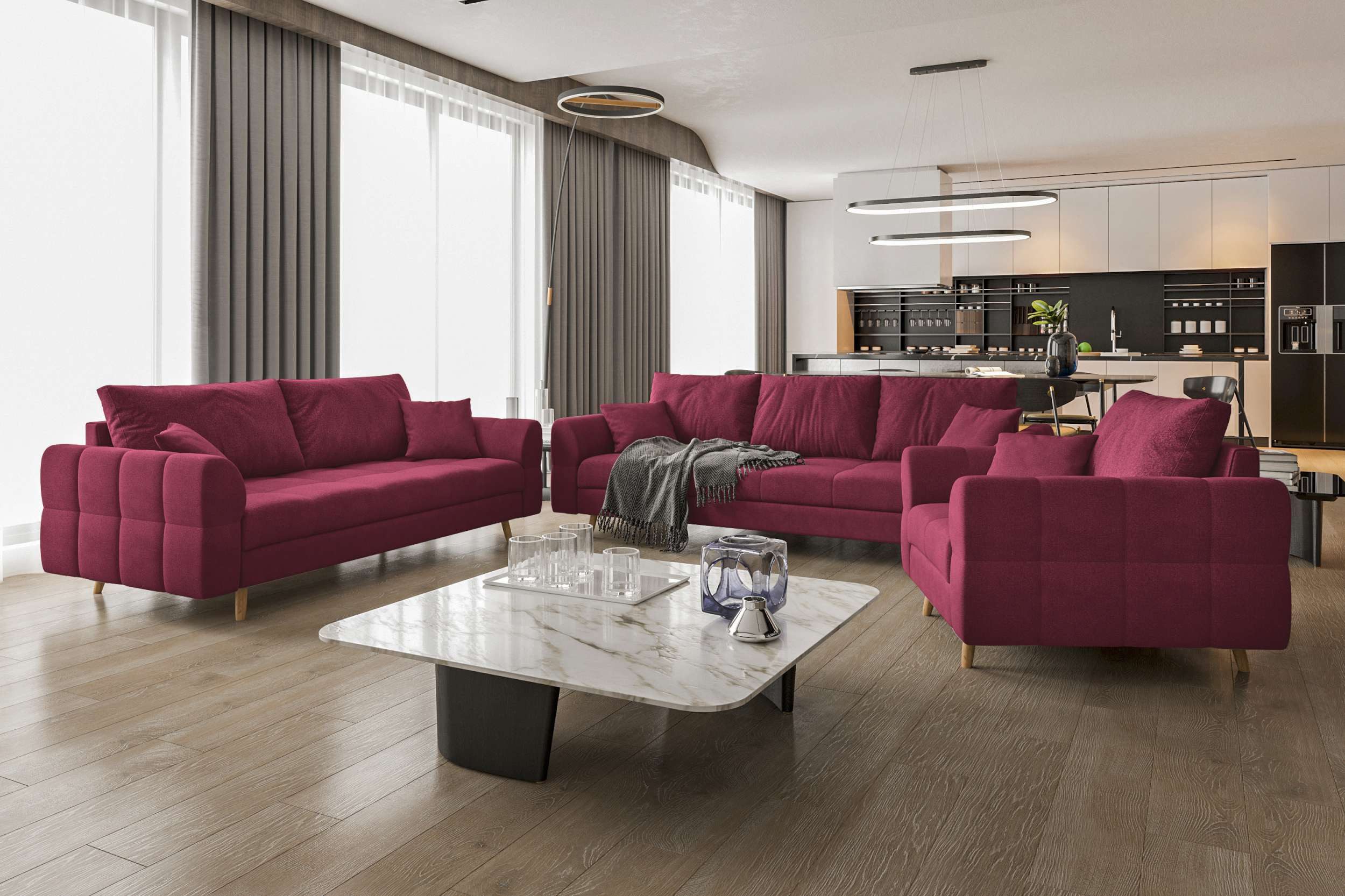 99rooms Polstergarnitur Bello, (Couchgarnitur, Set (3-tlg), günstig online kaufen