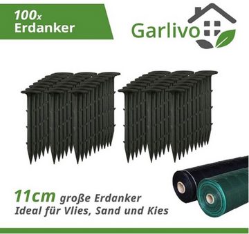 GARLIVO Bodenanker Erdanker Bodenanker - 100 Stück Erdnägel für Unkrautvlies, 110 mm Langer Erdhaken aus bruchfestem Kunststoff, rostfrei für Gartenvlies