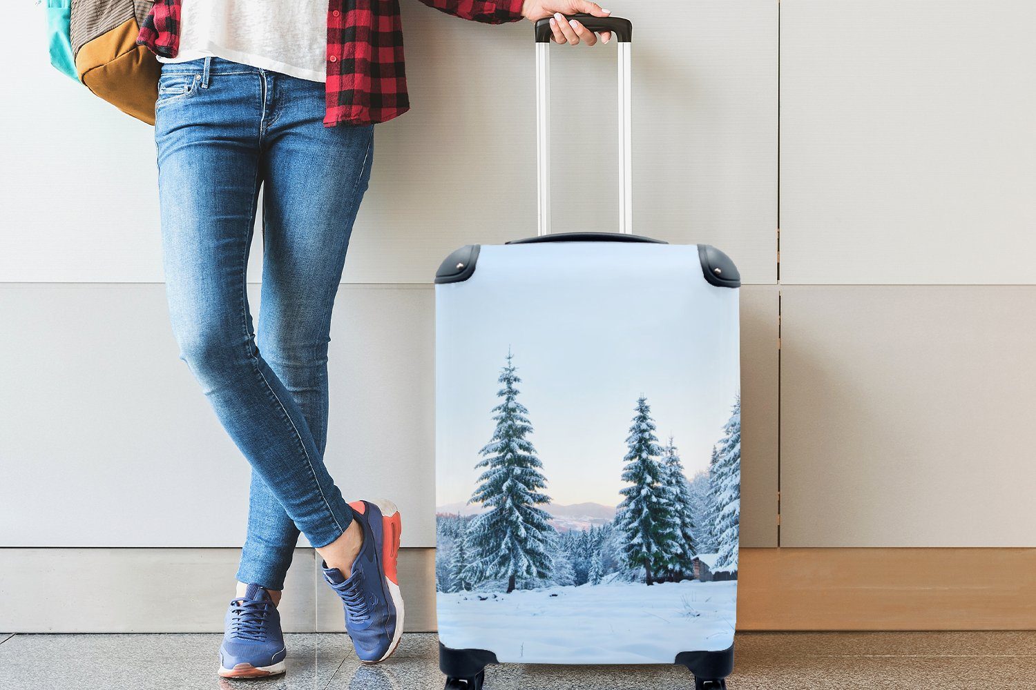 Reisekoffer mit 4 Ferien, Bäume, Schnee Reisetasche Winter Handgepäckkoffer Handgepäck Rollen, Trolley, - MuchoWow - für rollen,