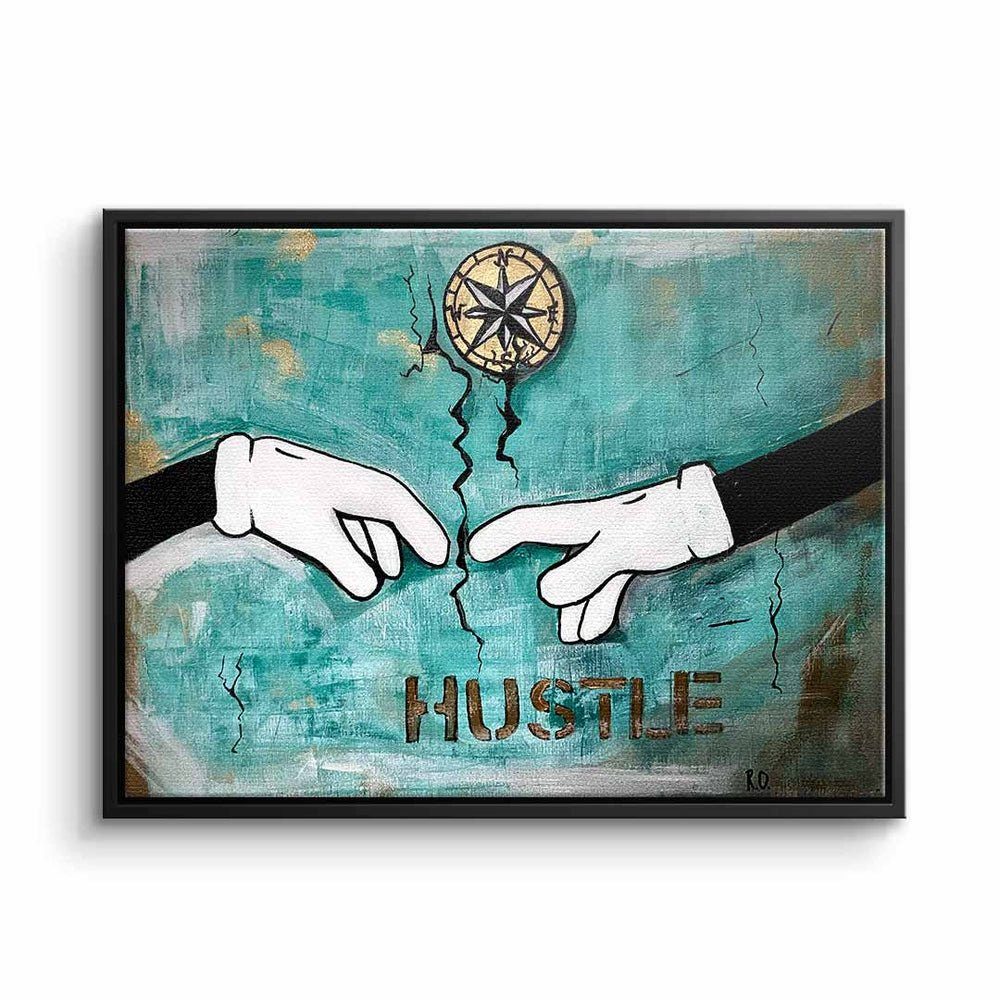 Leinwandbild, by - DOTCOMCANVAS® designed Of - silberner Motivationsbild Ronja Ojala Hands Hustle Rahmen Premium