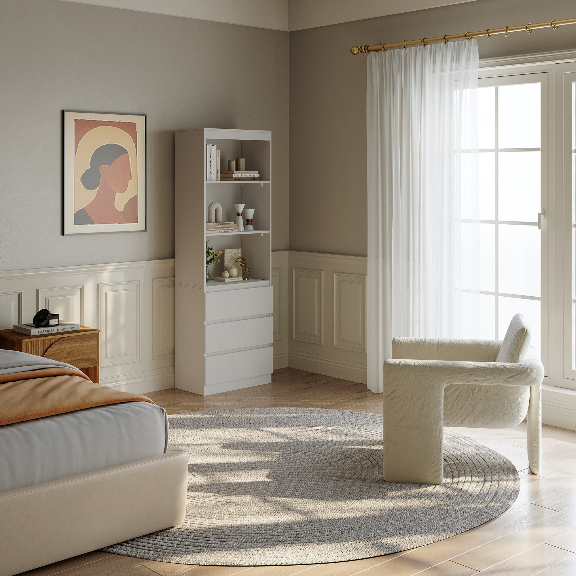 en.casa Bücherregal, »Les« mit 3 Schubladen 180 x 60 x 35 cm Weiß günstig online kaufen