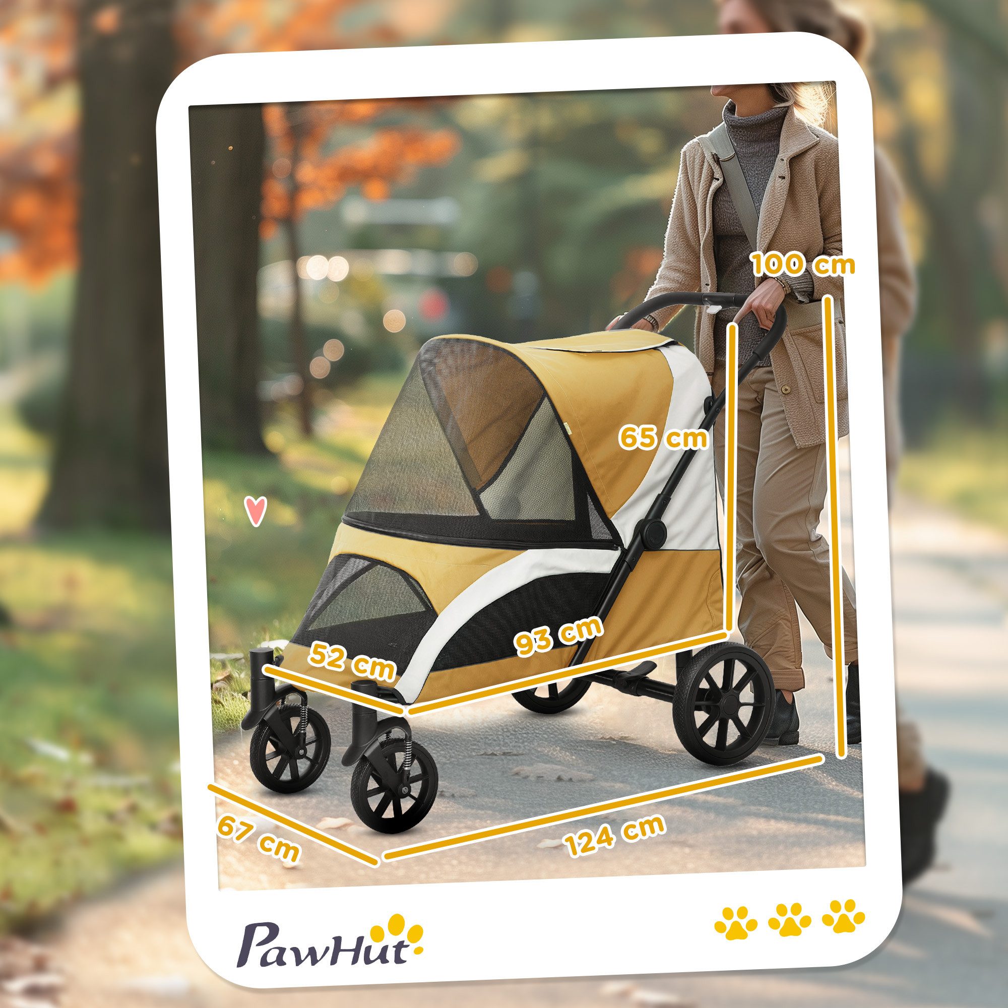 PawHut Hundebuggy klappbar, mit Kissen, Netzfenstern, Türen, Aufbewahrungstasche, (Katzenwagen, 1-tlg), für große Hunde & Katzen bis 30 kg, Braun