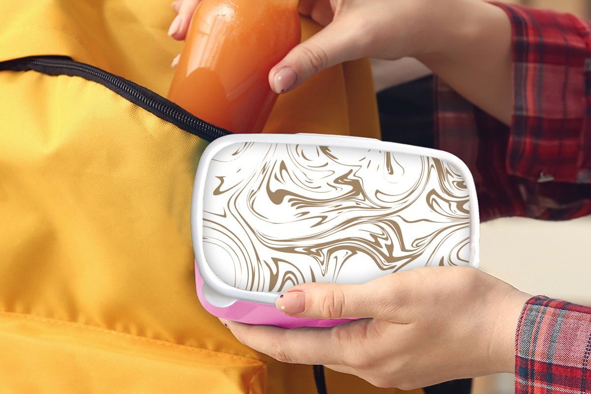 Mädchen, Erwachsene, Kunststoff Kinder, MuchoWow Brotbox (2-tlg), Kunststoff, Snackbox, - Weiß, Lunchbox - Brotdose Beige für rosa Marmor