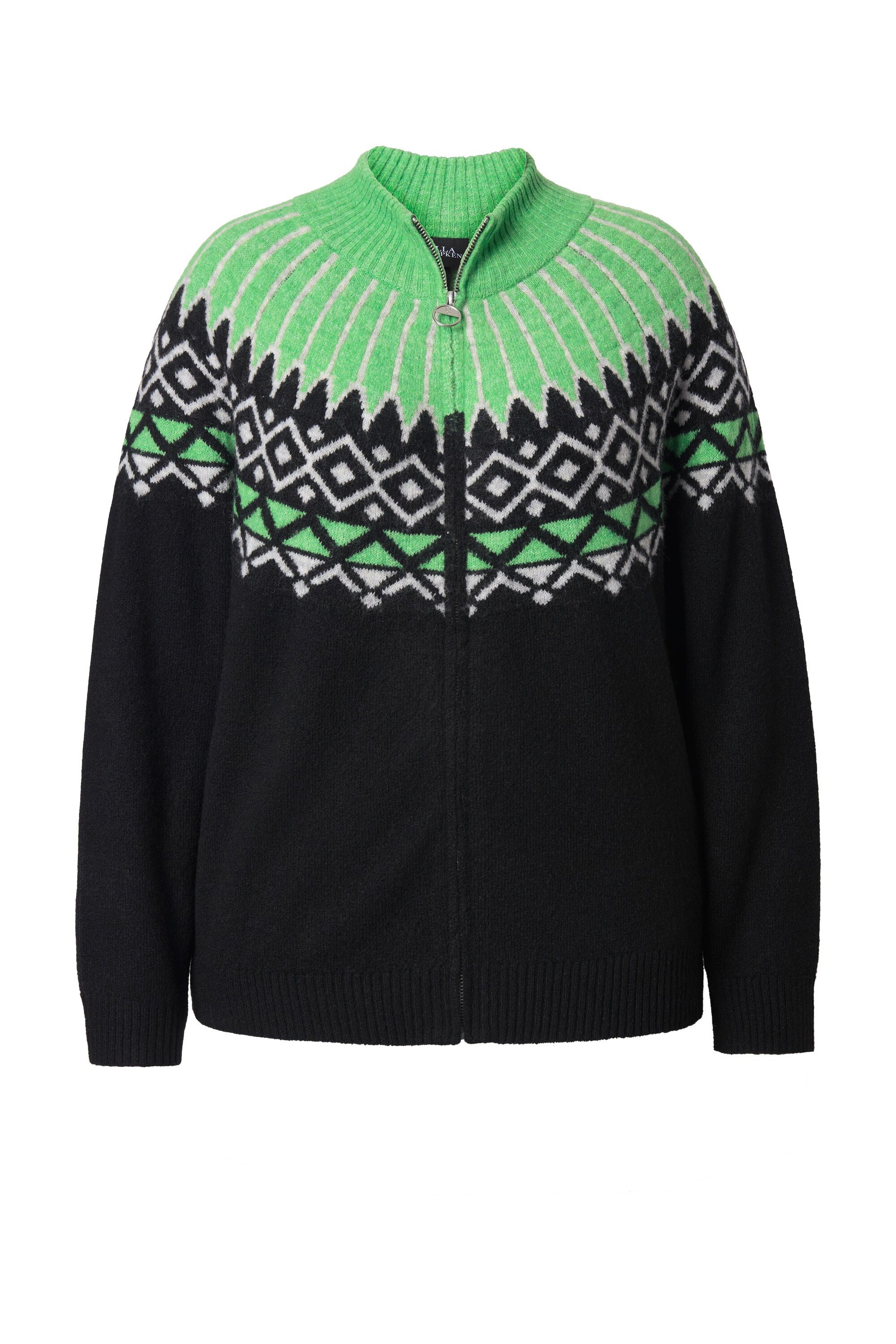 Ulla Popken Strickjacke Norweger-Strickjacke Stehkragen Reißverschluss